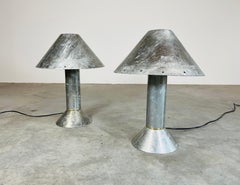 Rare Pair Of Ron Rezek Zinc Plated Modern Industrial Table Lamps Circa 1975