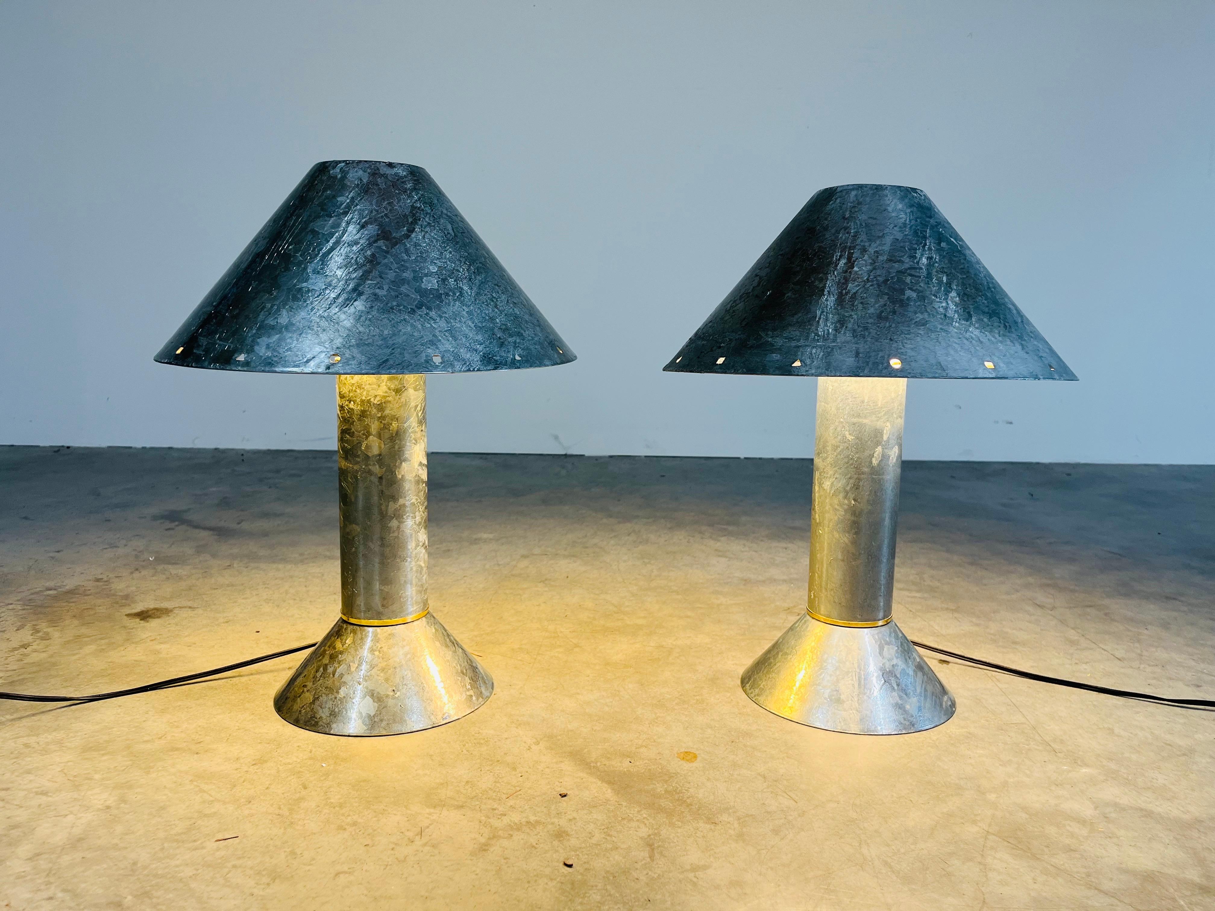 20th Century Rare Pair Of Ron Rezek Zinc Plated Modern Industrial Table Lamps Circa 1975 For Sale
