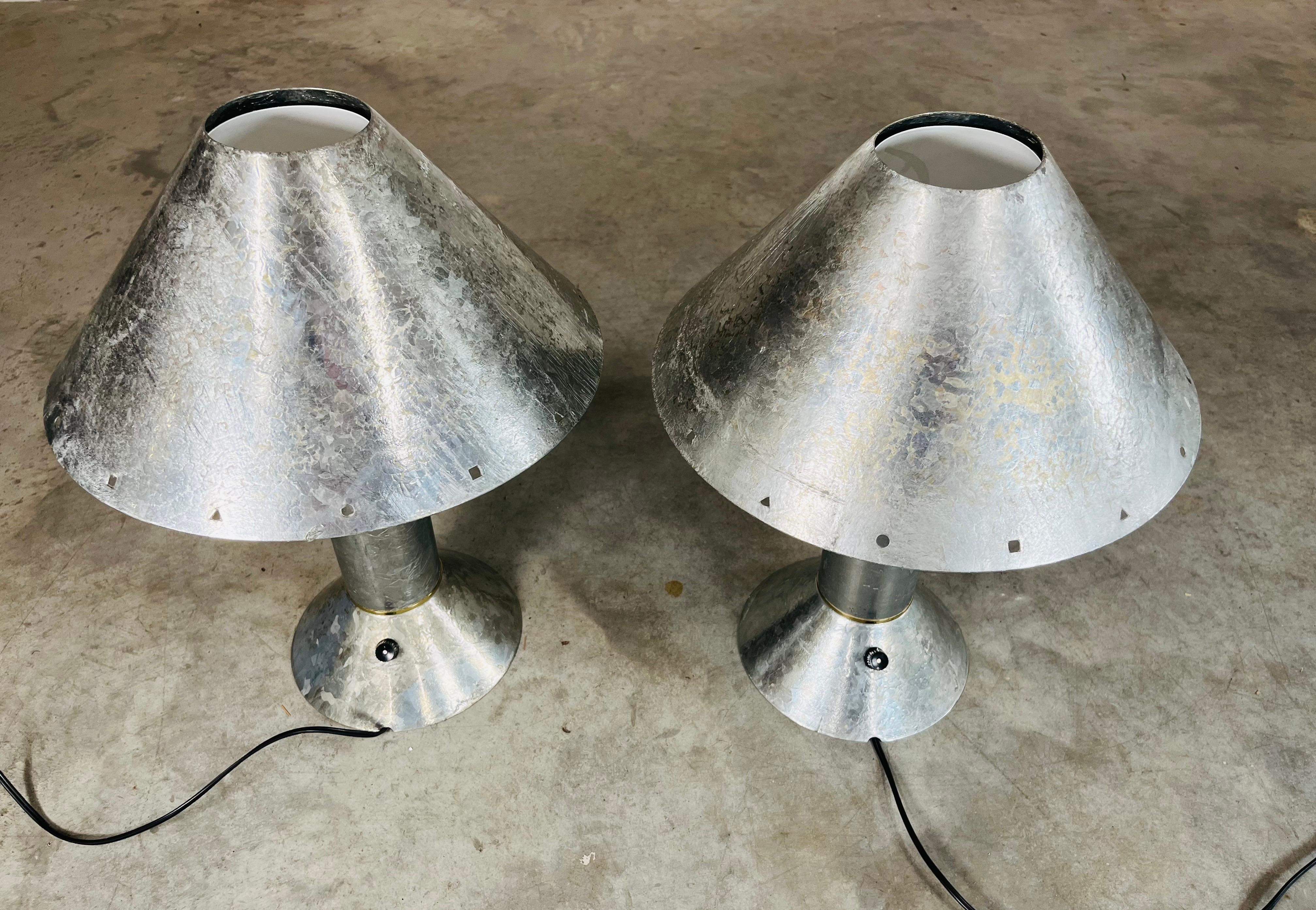 20th Century Rare Pair Of Ron Rezek Zinc Plated Modern Industrial Table Lamps Circa 1975 For Sale