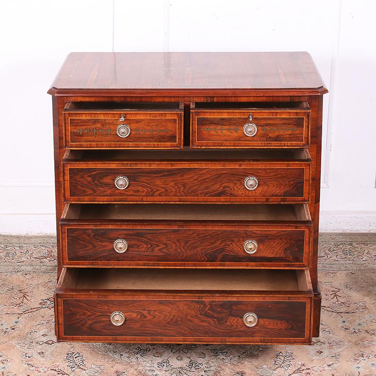 Rare Pair of Rosewood Chests of Drawers with Detailed Brass Inlay 2