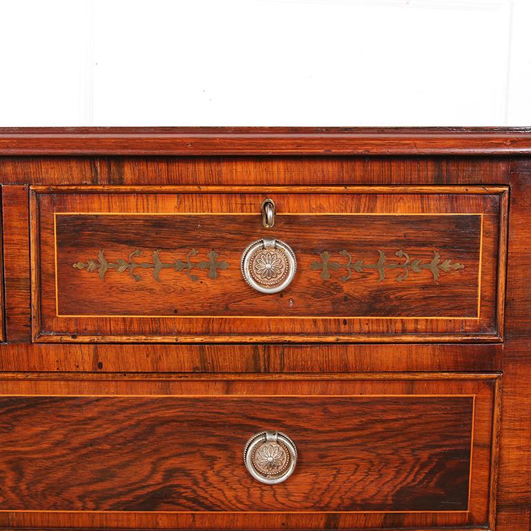 Rare Pair of Rosewood Chests of Drawers with Detailed Brass Inlay 3