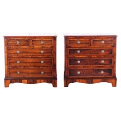 Rare Pair of Rosewood Chests of Drawers with Detailed Brass Inlay