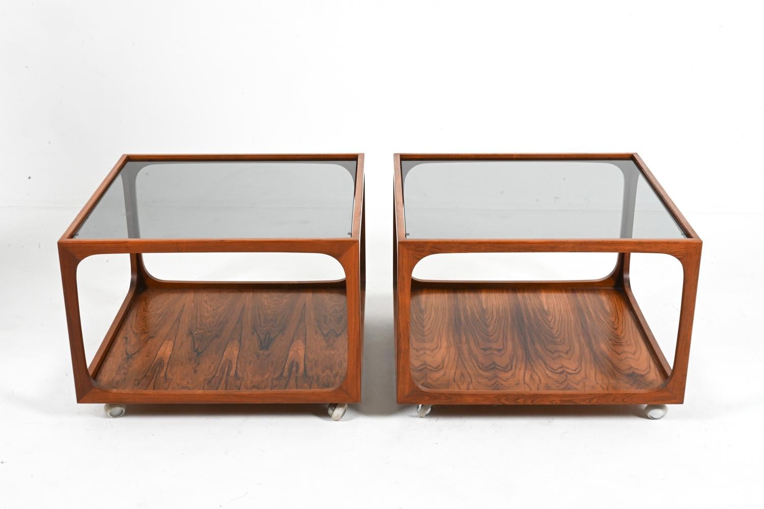 Rare Pair of Rosewood & Smoked Glass Cube End Tables Attributed to Wilhelm Renz For Sale 5