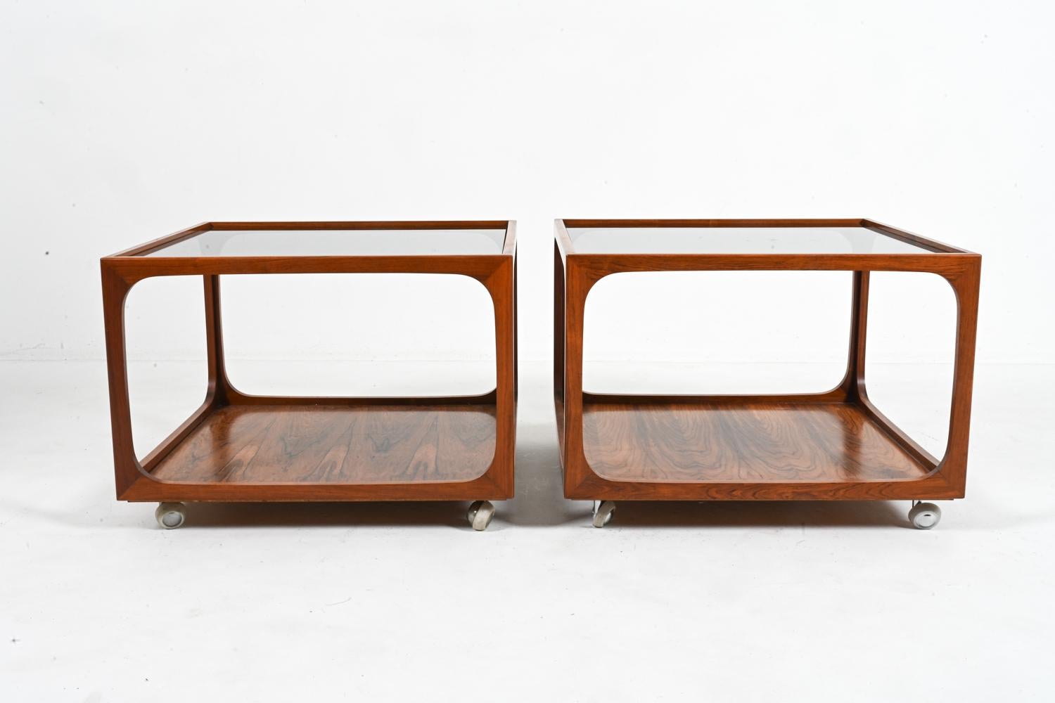Rare Pair of Rosewood & Smoked Glass Cube End Tables Attributed to Wilhelm Renz For Sale 6