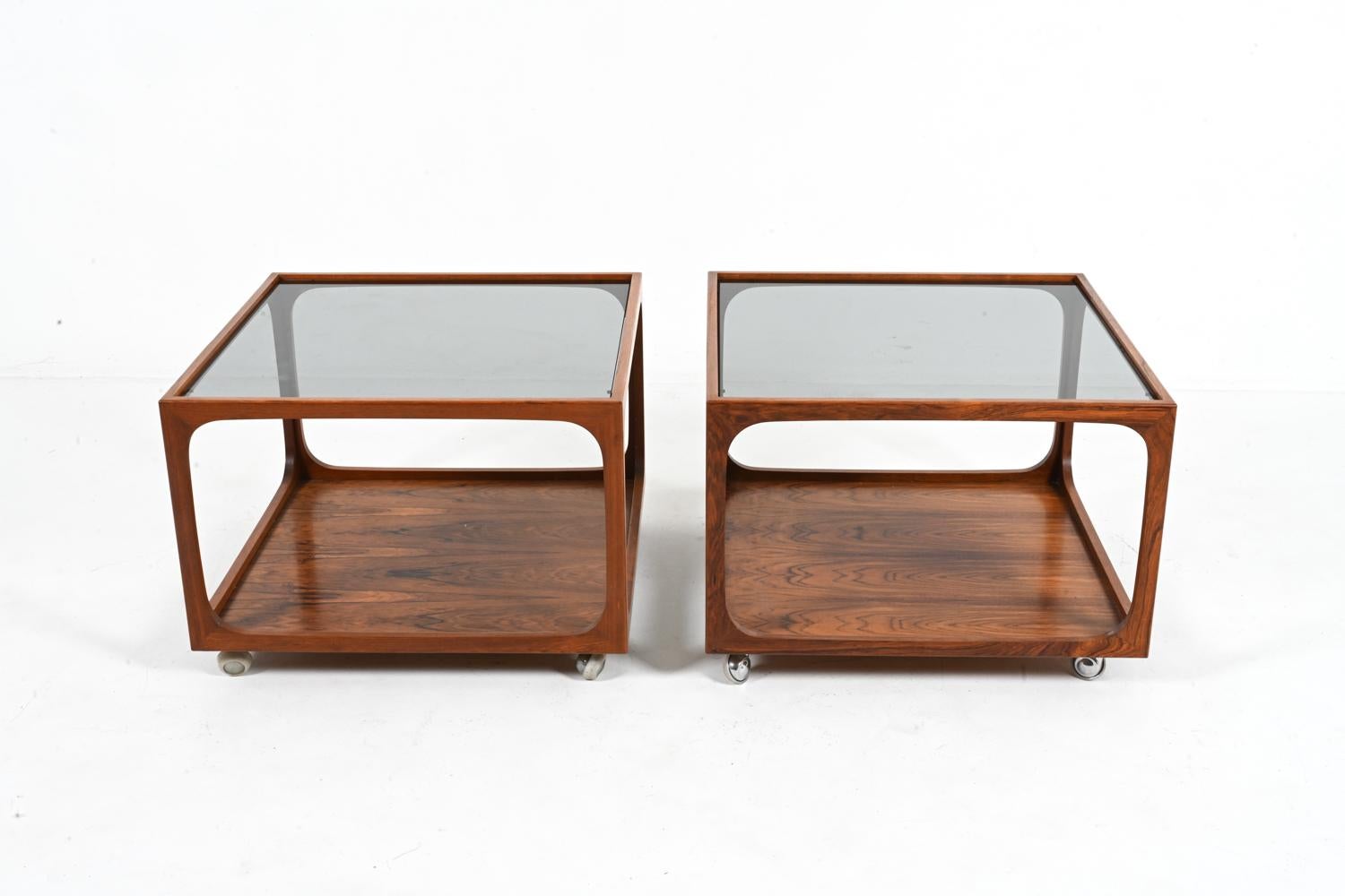 German Rare Pair of Rosewood & Smoked Glass Cube End Tables Attributed to Wilhelm Renz For Sale