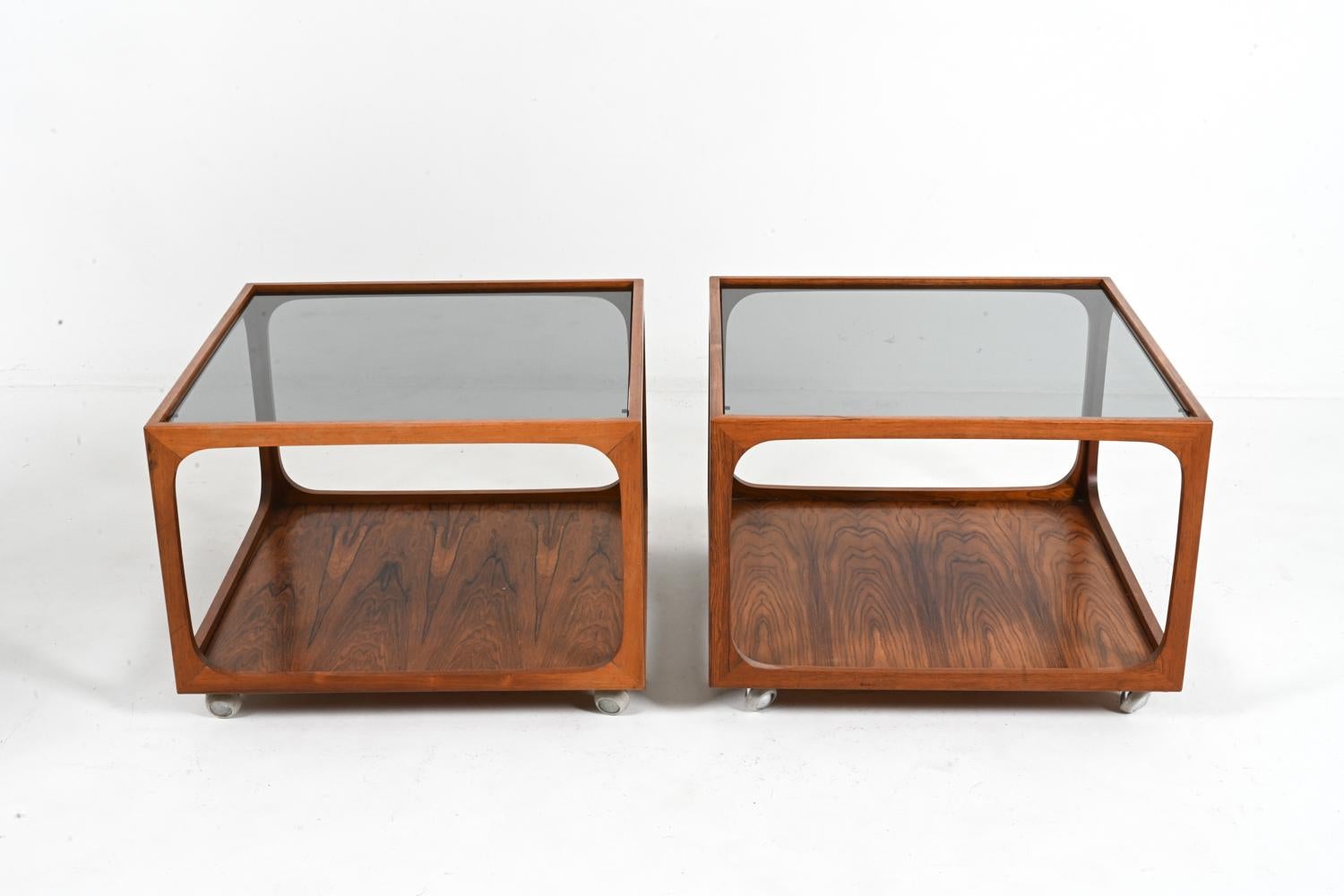 Rare Pair of Rosewood & Smoked Glass Cube End Tables Attributed to Wilhelm Renz For Sale 1