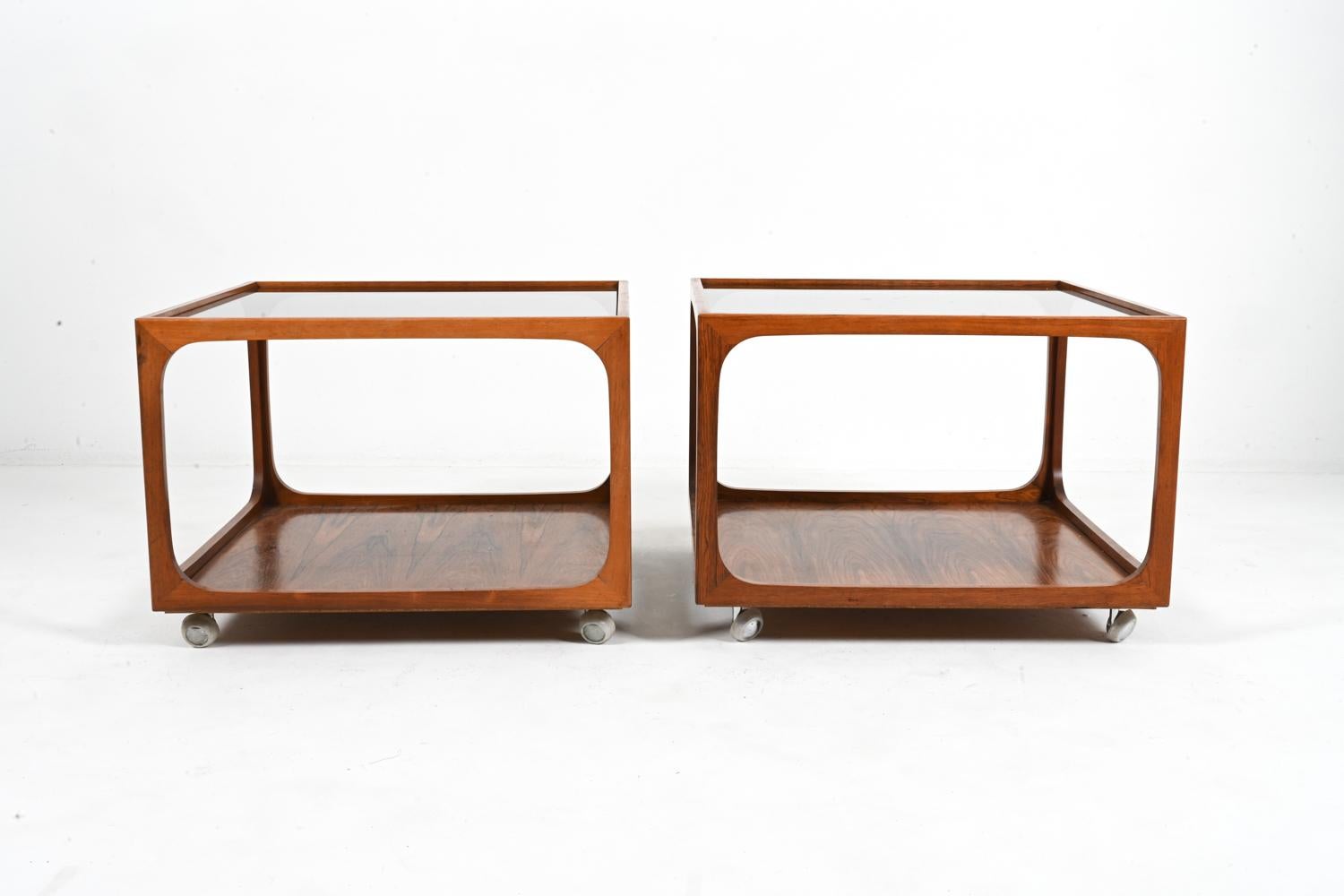 Rare Pair of Rosewood & Smoked Glass Cube End Tables Attributed to Wilhelm Renz For Sale 2