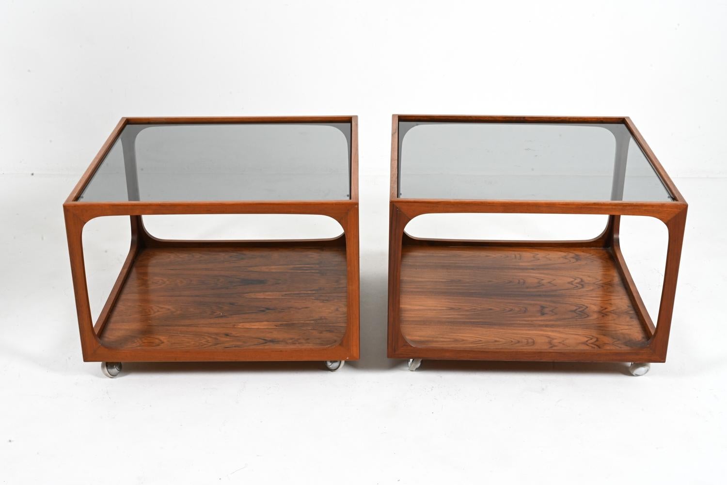 Rare Pair of Rosewood & Smoked Glass Cube End Tables Attributed to Wilhelm Renz For Sale 3