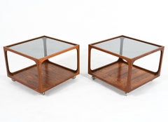 Vintage Rare Pair of Rosewood & Smoked Glass Cube End Tables Attributed to Wilhelm Renz