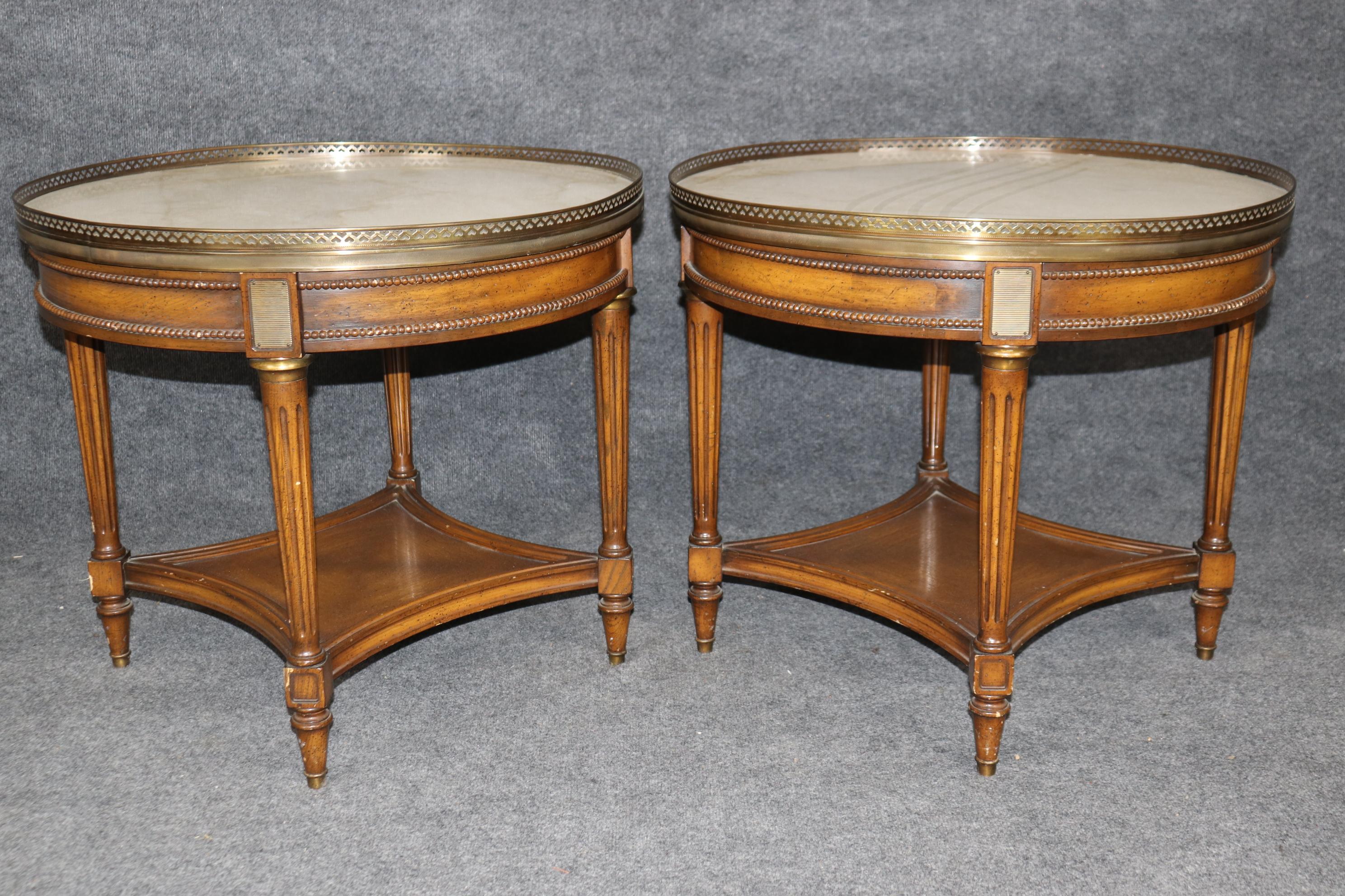 Rare Pair of Round Marble Top French Directoire Gueridons End Tables Circa 1950 2