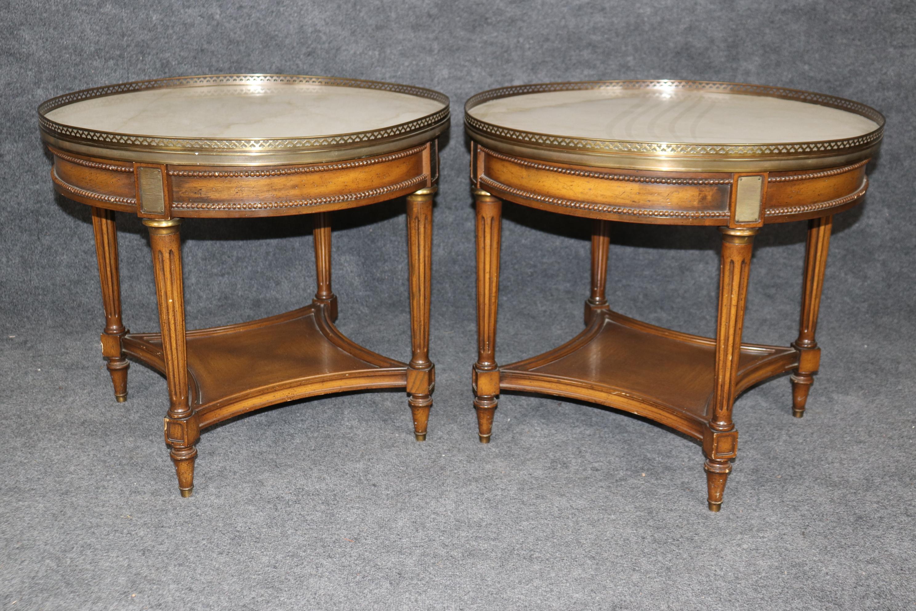 Rare Pair of Round Marble Top French Directoire Gueridons End Tables Circa 1950 3
