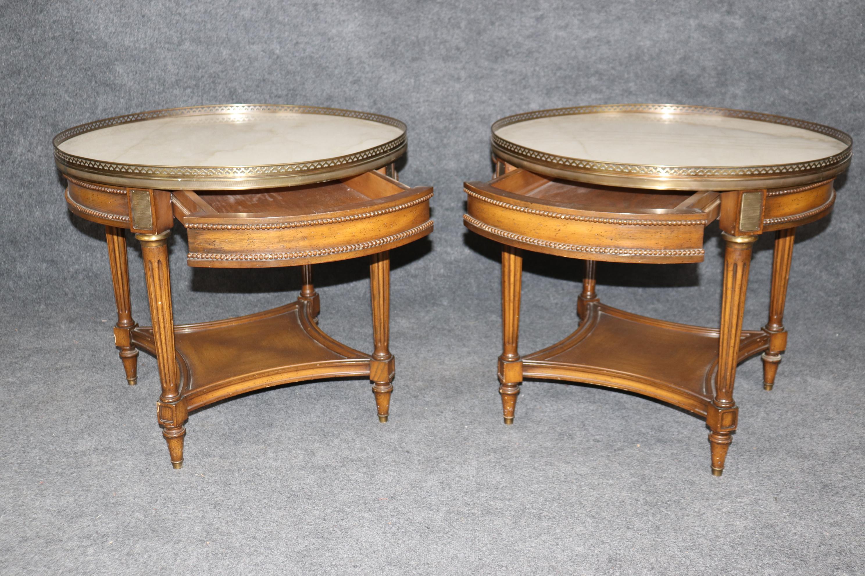 Rare Pair of Round Marble Top French Directoire Gueridons End Tables Circa 1950 4
