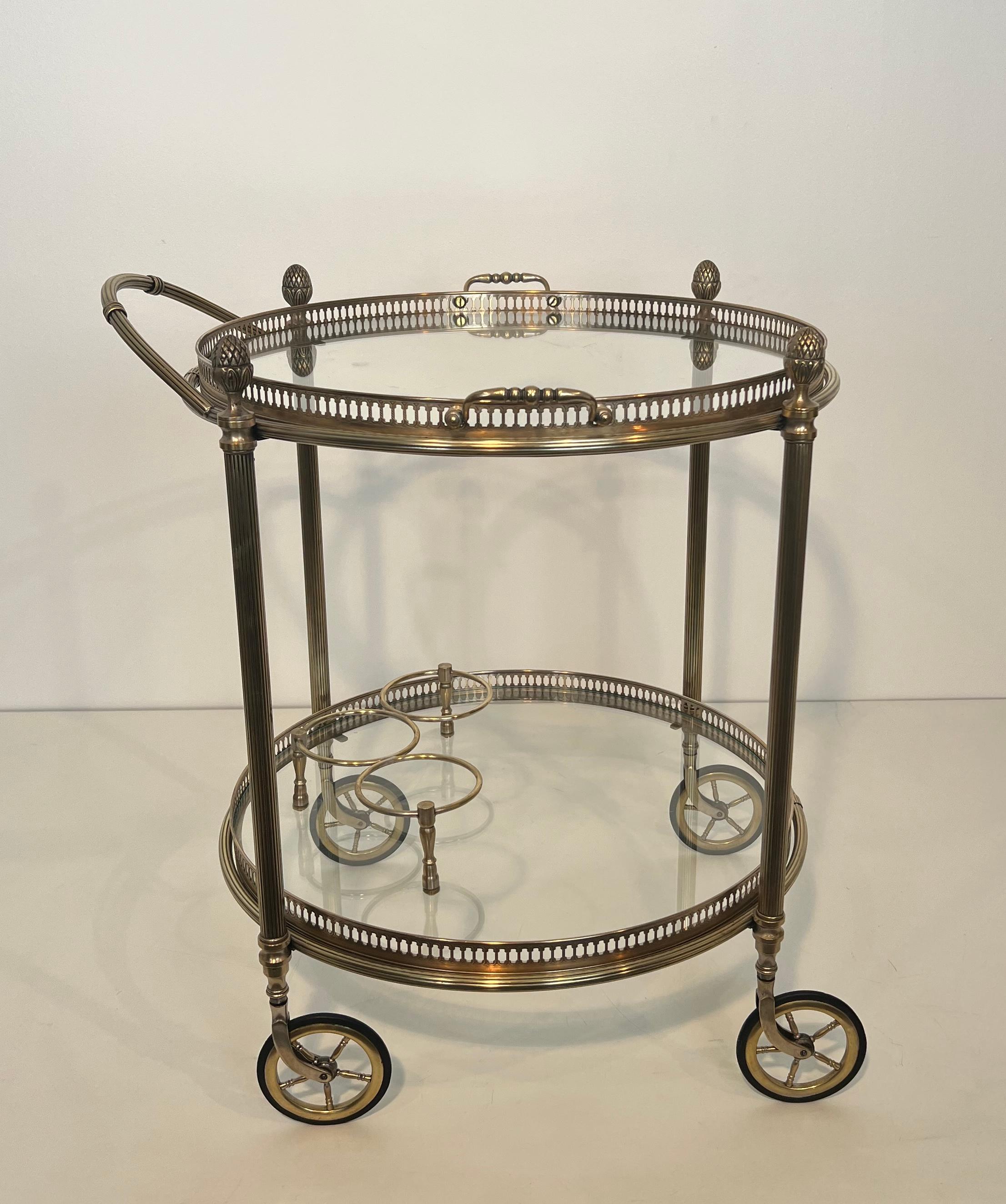 Rare Pair of Round Silvered Brass Drinks Trolley by Maison Bagués 7