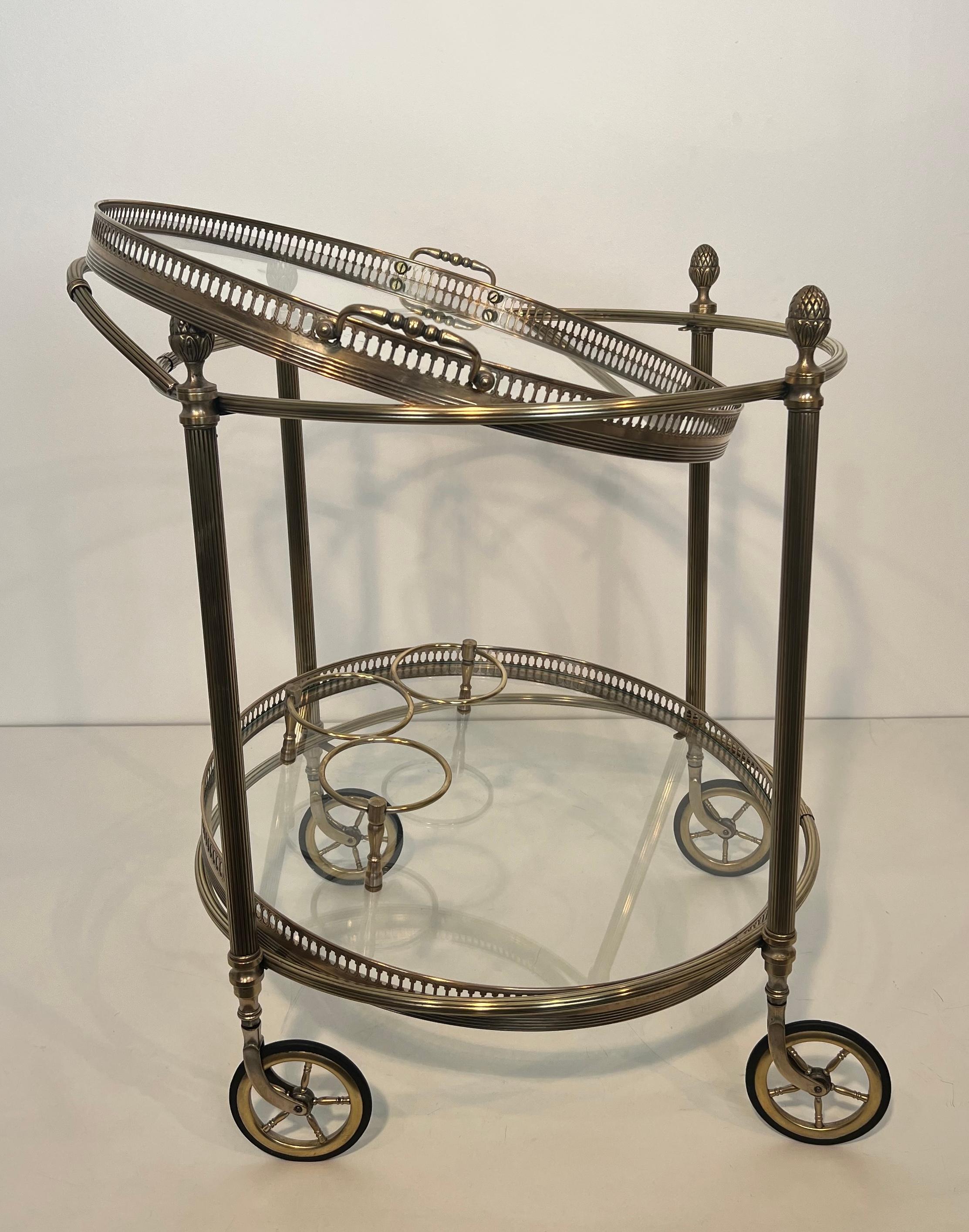 Rare Pair of Round Silvered Brass Drinks Trolley by Maison Bagués 8