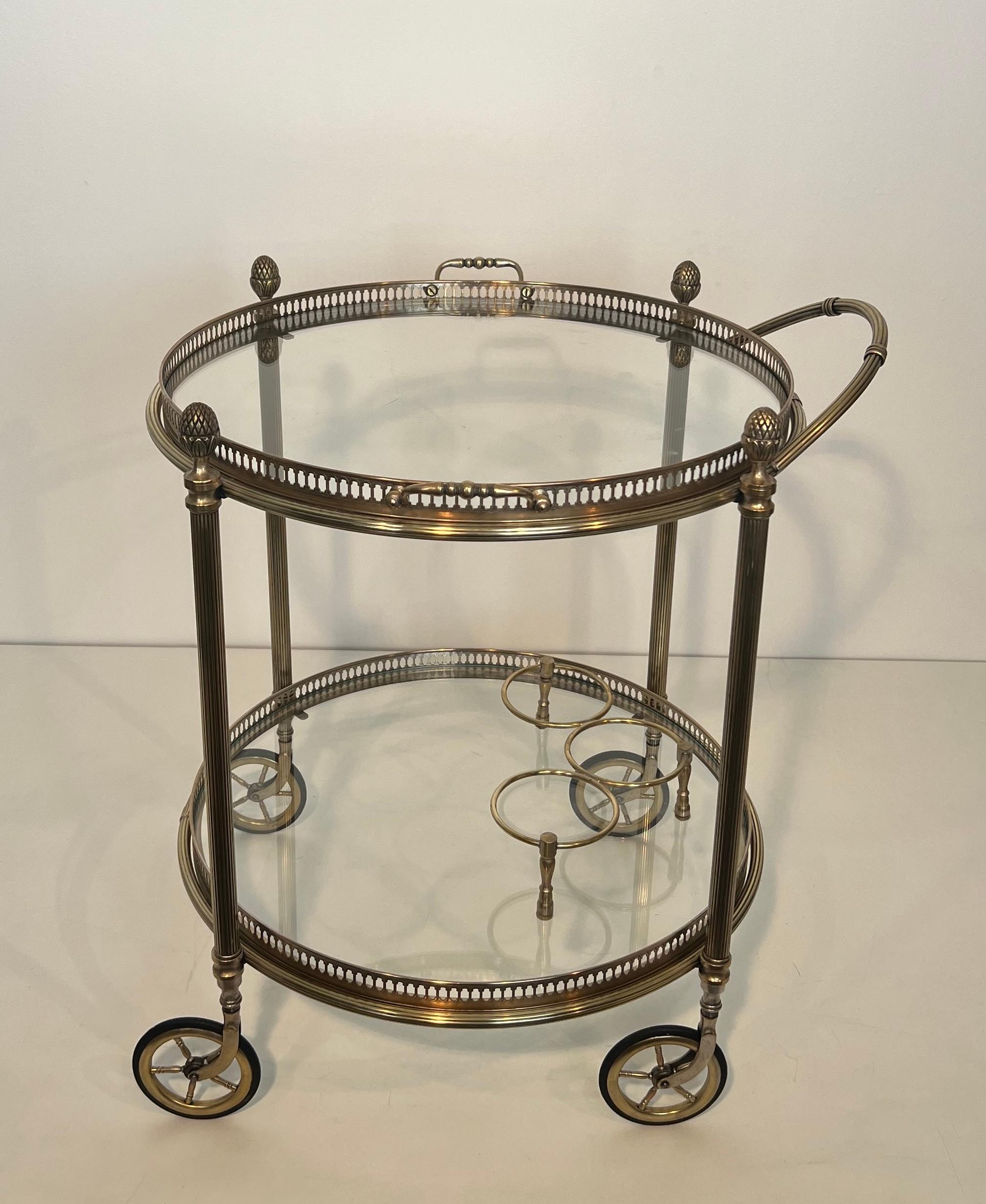 Rare Pair of Round Silvered Brass Drinks Trolley by Maison Bagués 13