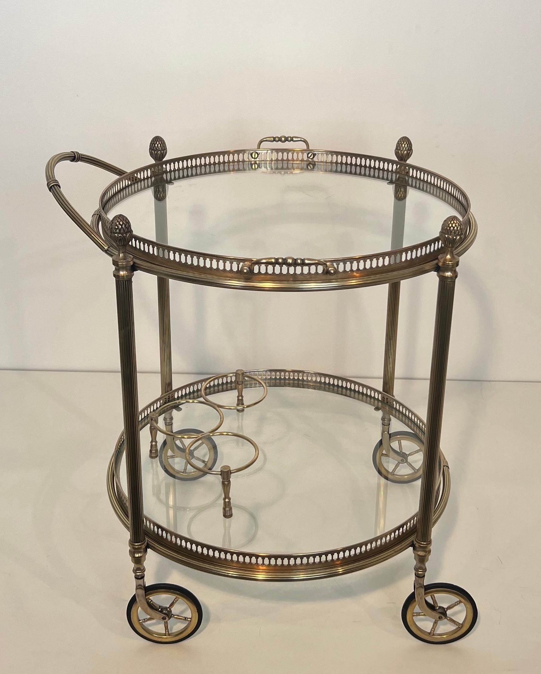 Neoclassical Rare Pair of Round Silvered Brass Drinks Trolley by Maison Bagués