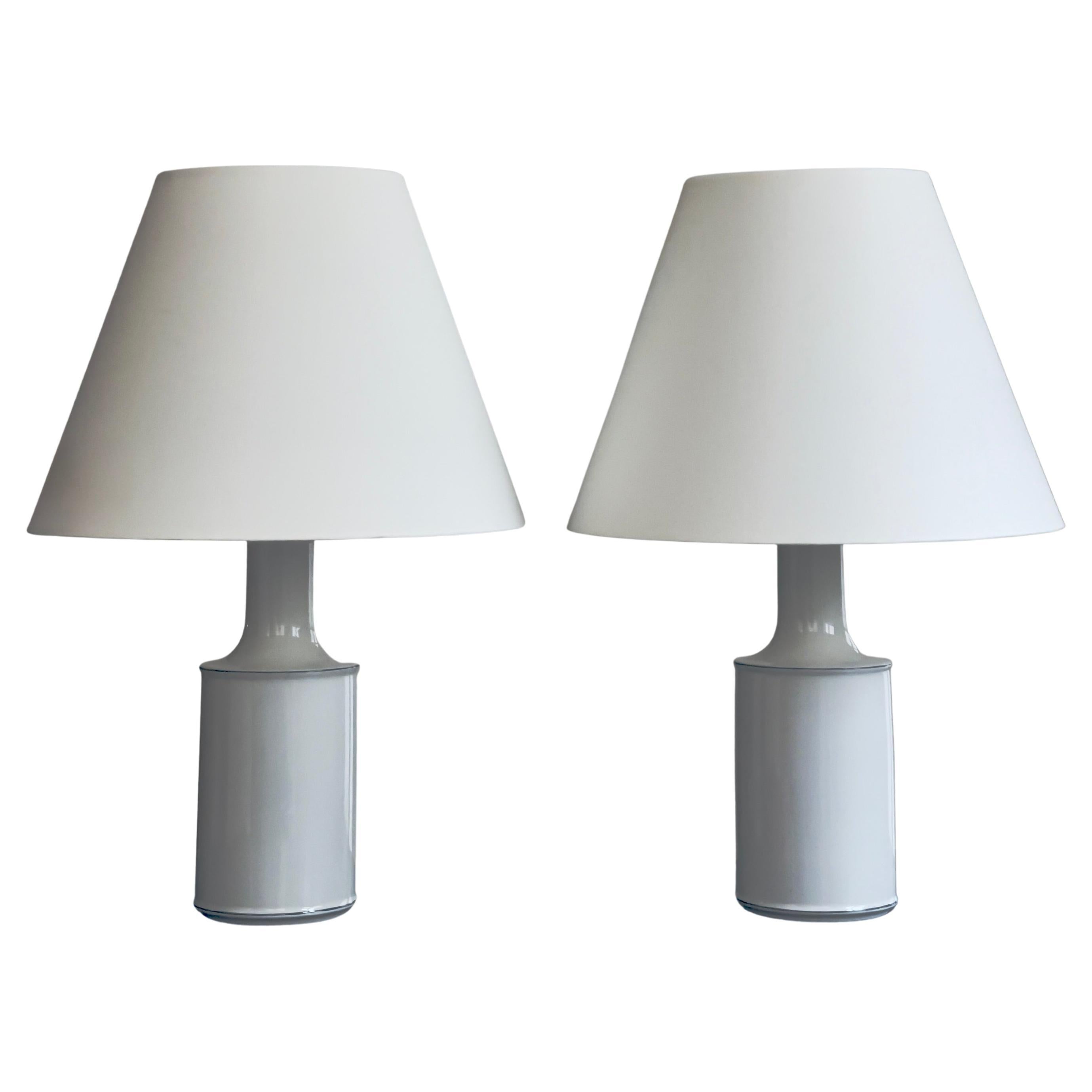 Rare pair of Royal Copenhagen "Blå Kant" porcelain table lamp light blue glaze.