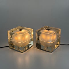 Rare Pair of Satin Cubosfera Lamps by Mendini for Fidenza Vetraria, 1960s