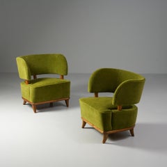 Rare paire de fauteuils modernes scandinaves en mohair, années 1940, Finlande