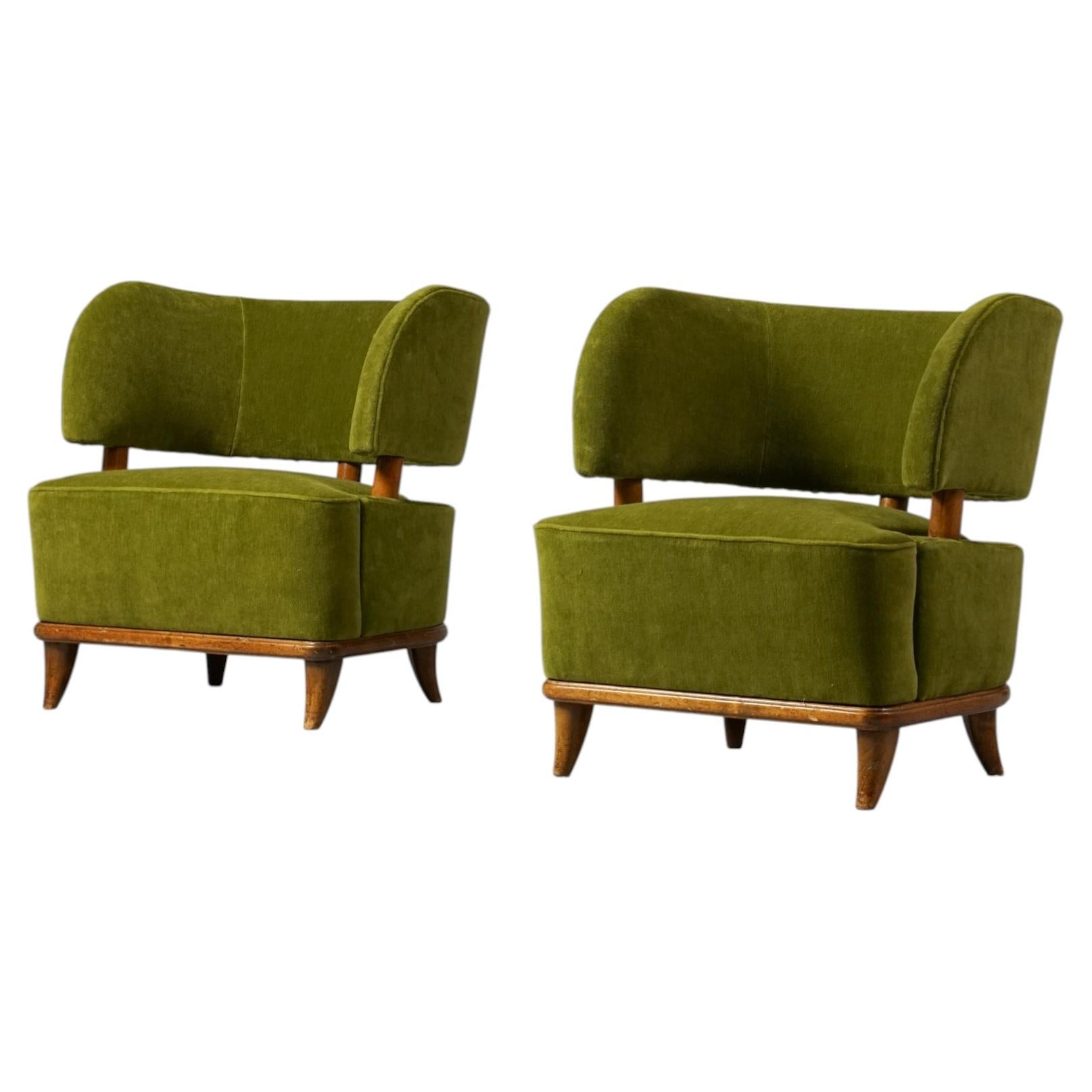 Rare Pair of Scandinavian Modern Mohair Armchairs, 1940s, Finland