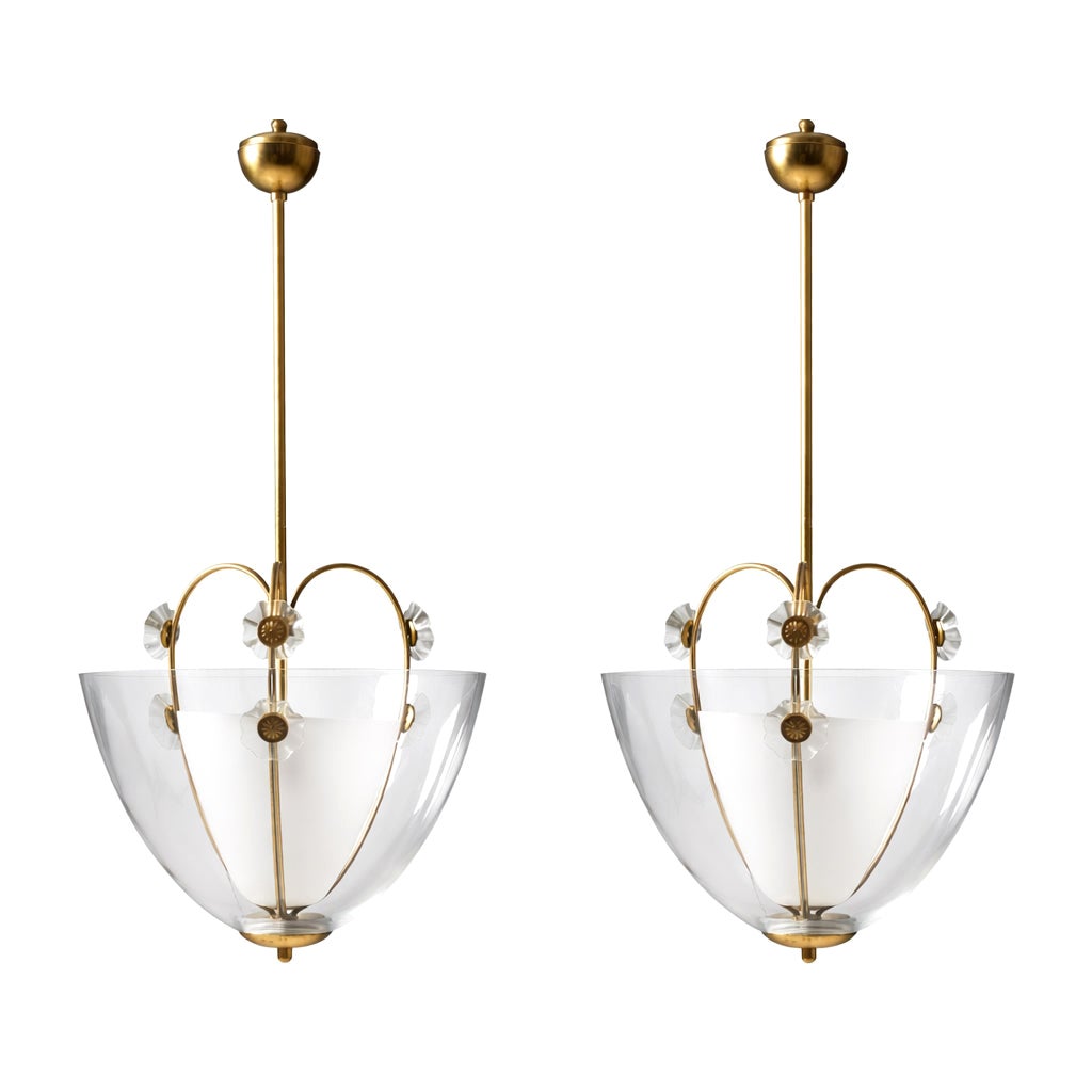 Rare Pair of Scandinavian Modern Pendants, Lisa Johansson-Pape, Orno Oy, 1940s