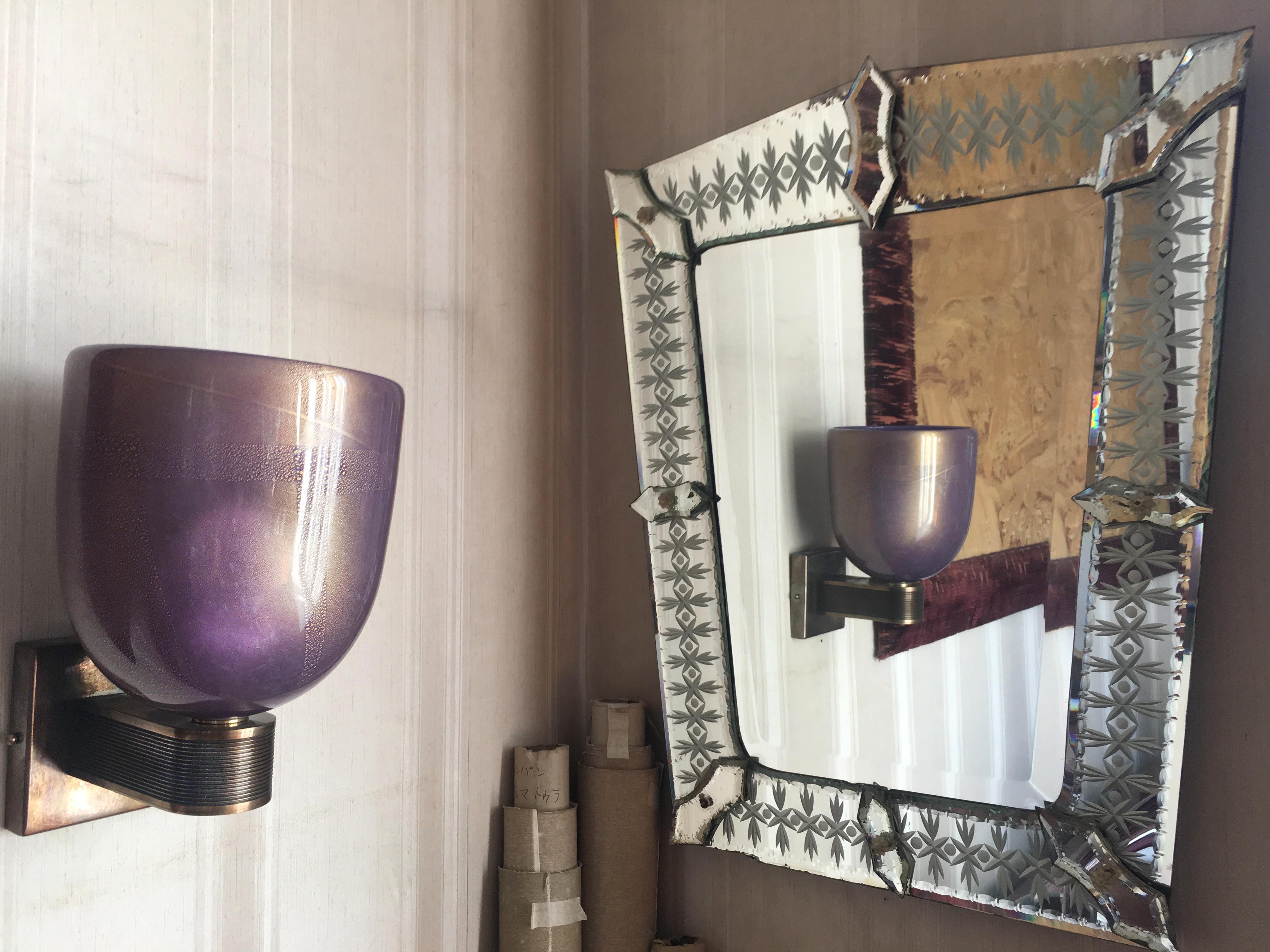 Brass Pair of Sconces by Barovier & Toso, Murano, 1950s For Sale