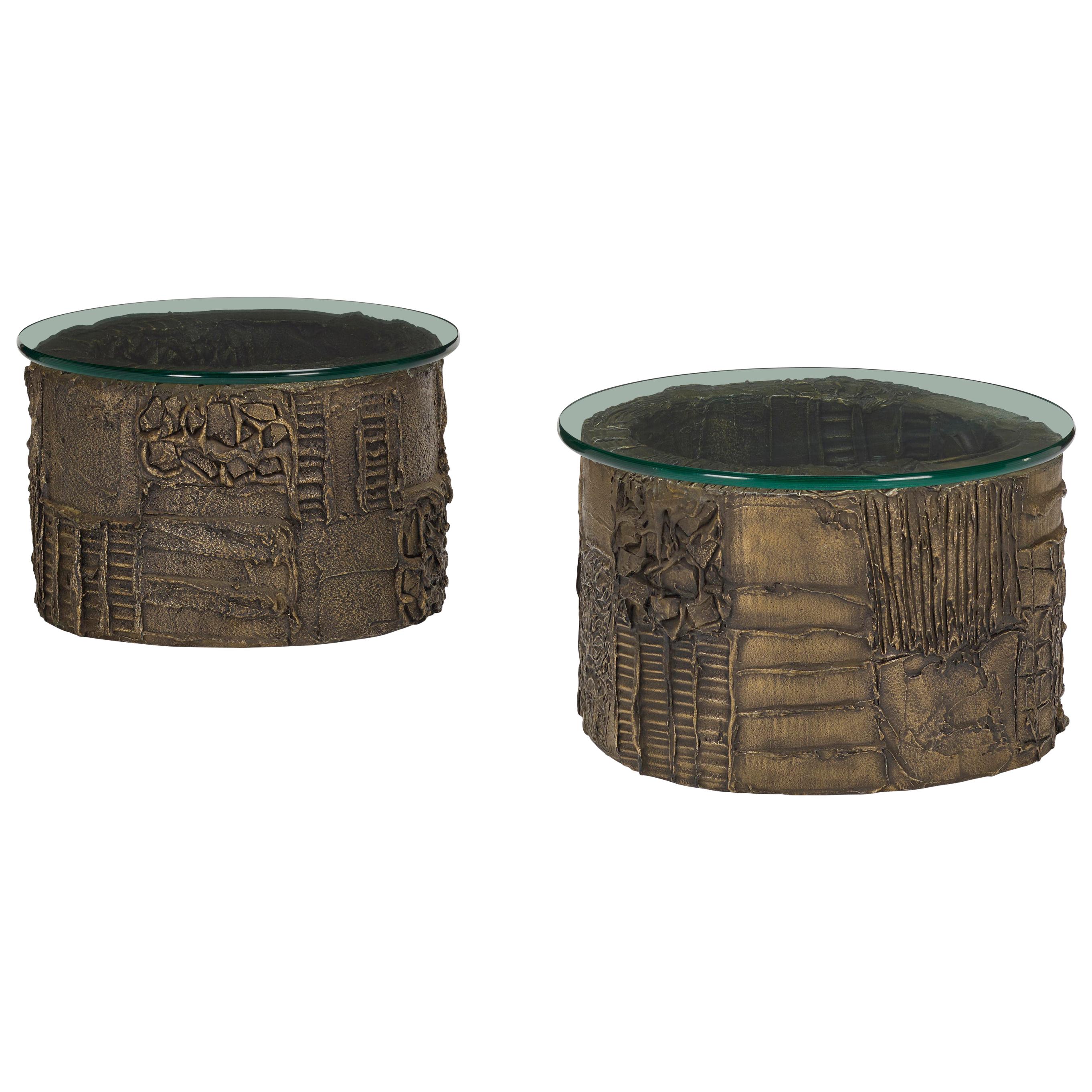 Rare Pair of "Sculpted Bronze" Side Tables by Paul Evans