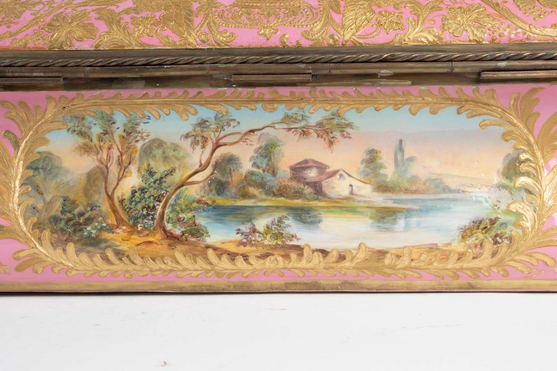 Rare Pair of Sèvres Porcelain Boxes, Brass Mounts, Napoleon III Period. For Sale 11