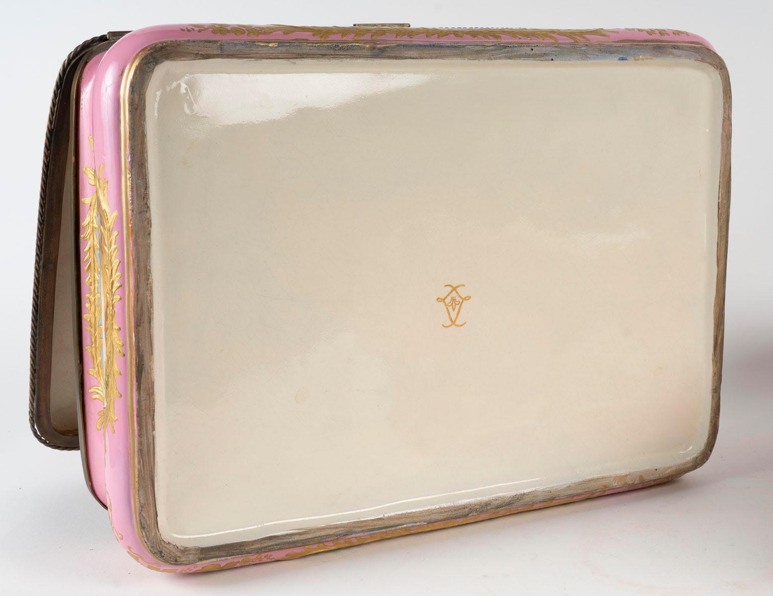 Rare Pair of Sèvres Porcelain Boxes, Brass Mounts, Napoleon III Period. For Sale 14