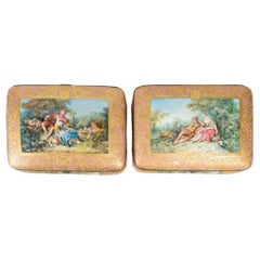 Antique Rare Pair of Sèvres Porcelain Boxes, Brass Mounts, Napoleon III Period.