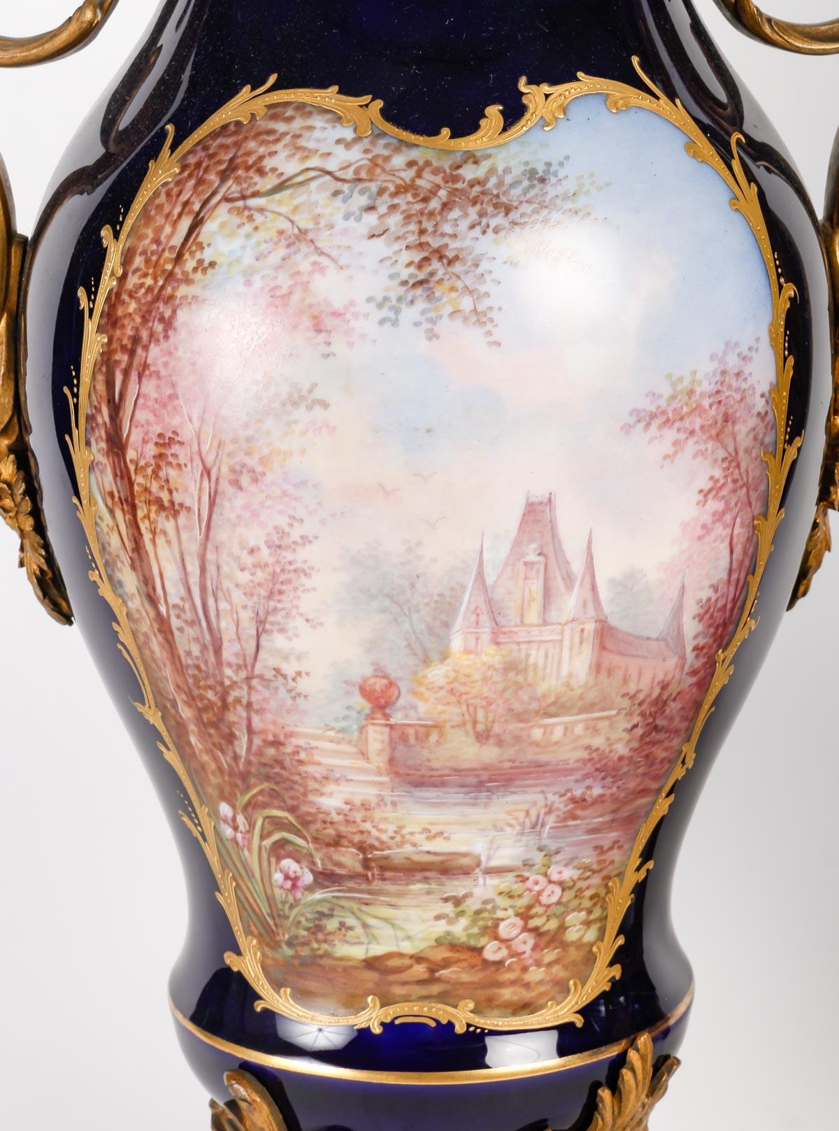 Gilt Rare Pair of Sèvres Porcelain Covered Vases, 19th Century. For Sale
