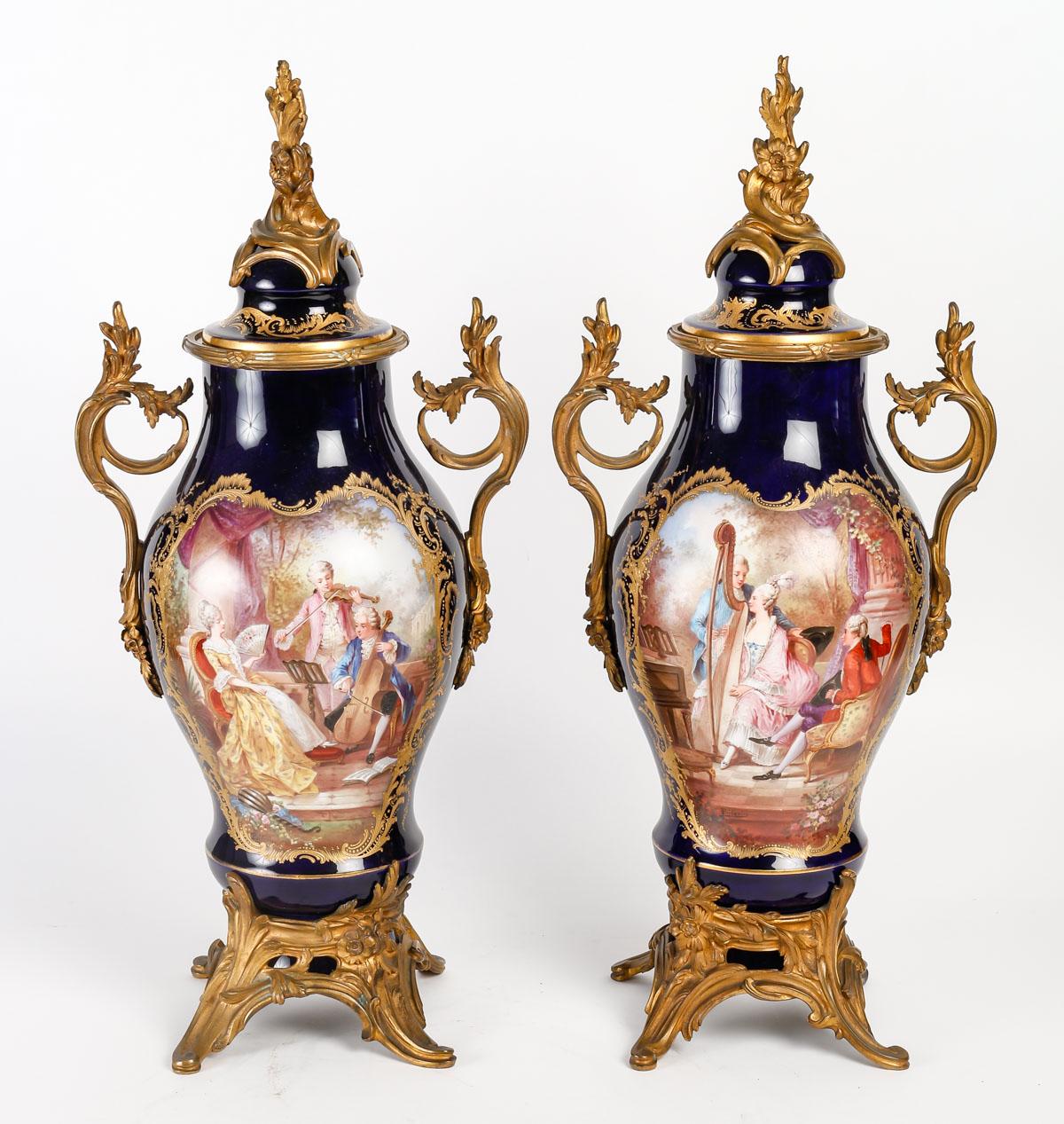 Bronze Rare Pair of Sèvres Porcelain Covered Vases, 19th Century. For Sale