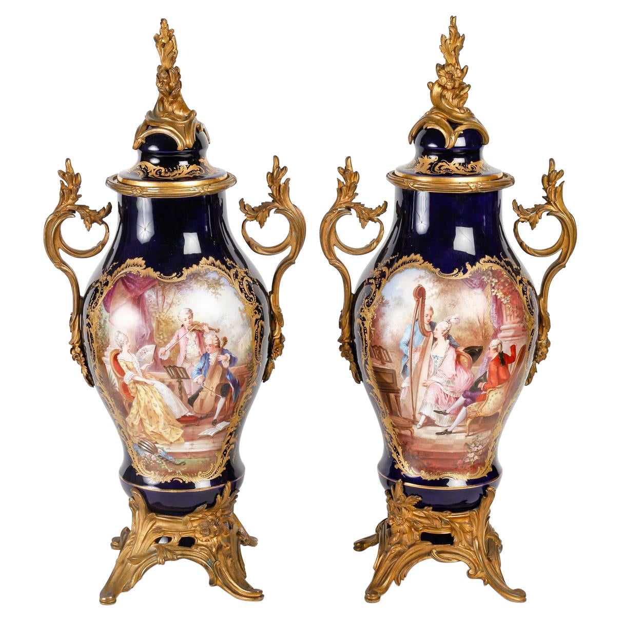 Rare Pair of Sèvres Porcelain Covered Vases, 19th Century.