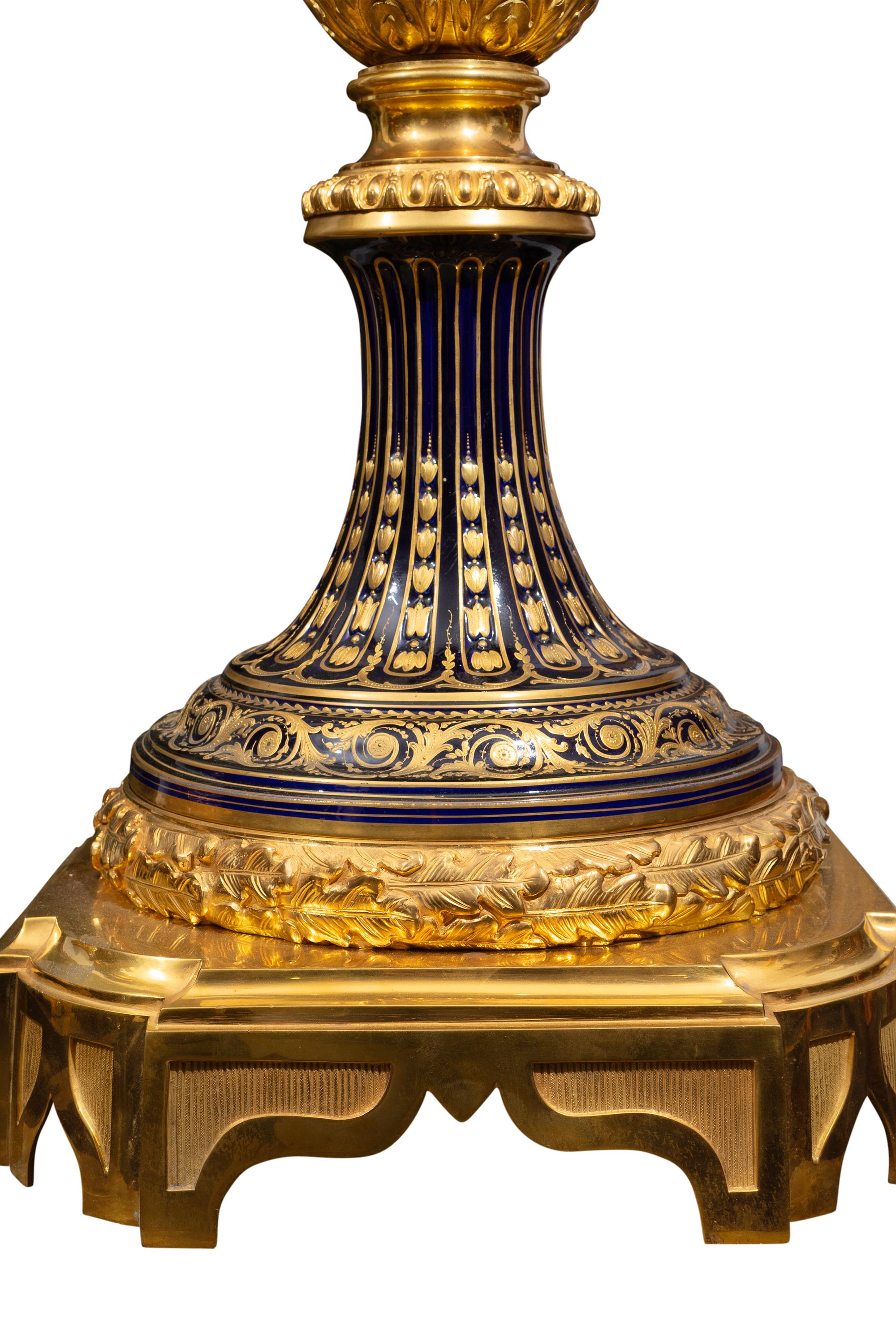 Rare Pair of Sevres Style Palace Size Gilt Bronze Mounted Vases In Good Condition For Sale In Los Angeles, CA