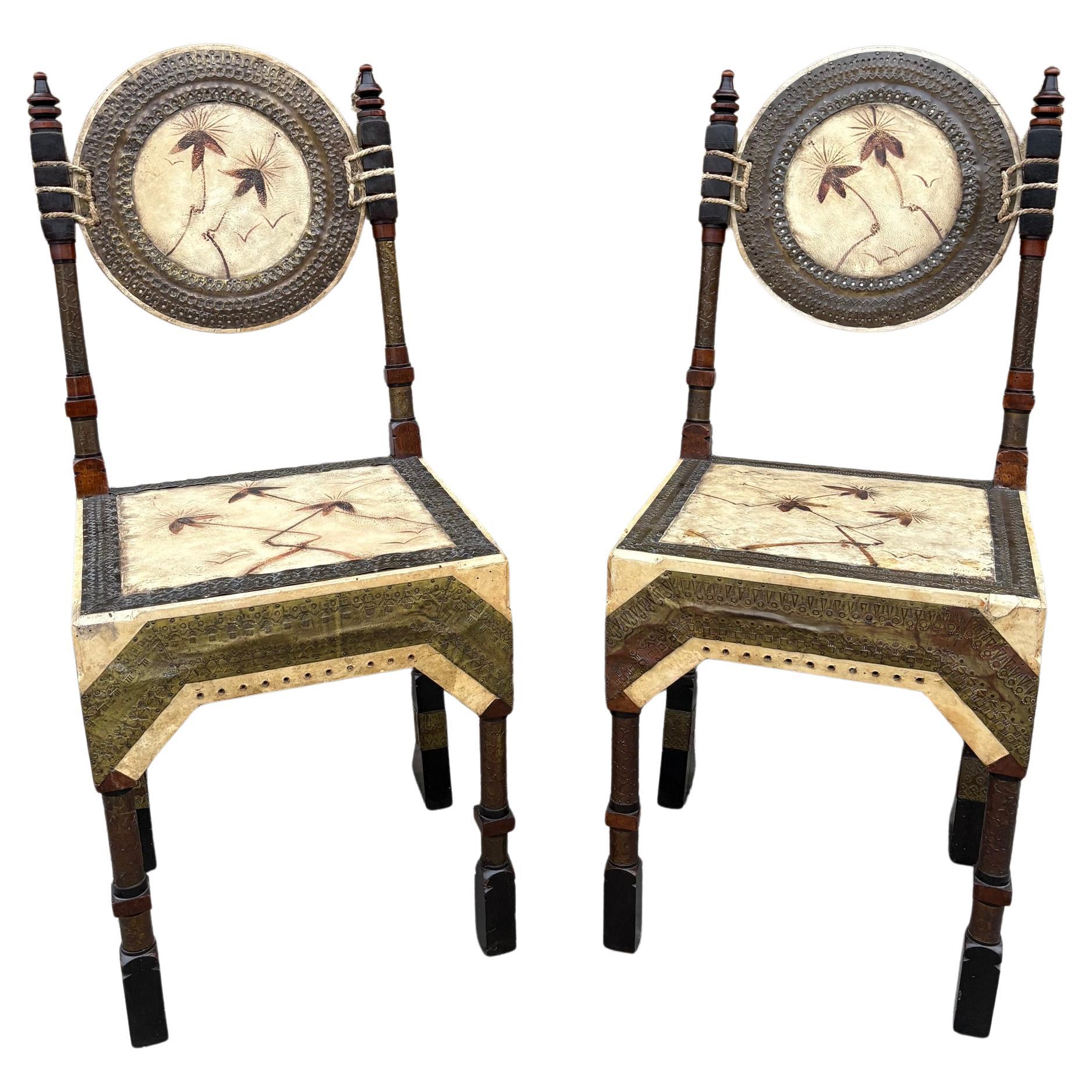 Rare Pair of Side Chairs by Carlo Bugatti For Sale