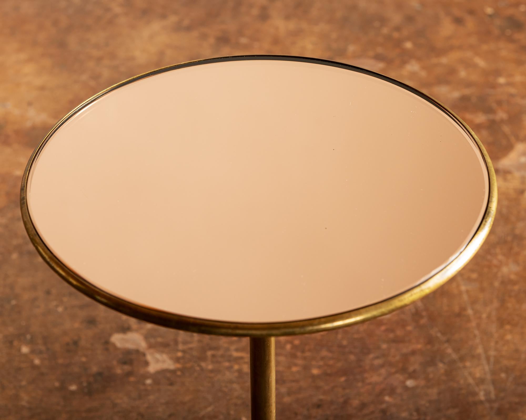 Italian Rare Pair of Side Tables by Osvaldo Borsani in Brass and Rose-Tinted Glass 1940s