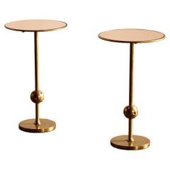 Rare Pair of Side Tables by Osvaldo Borsani in Brass and Rose-Tinted Glass 1940s