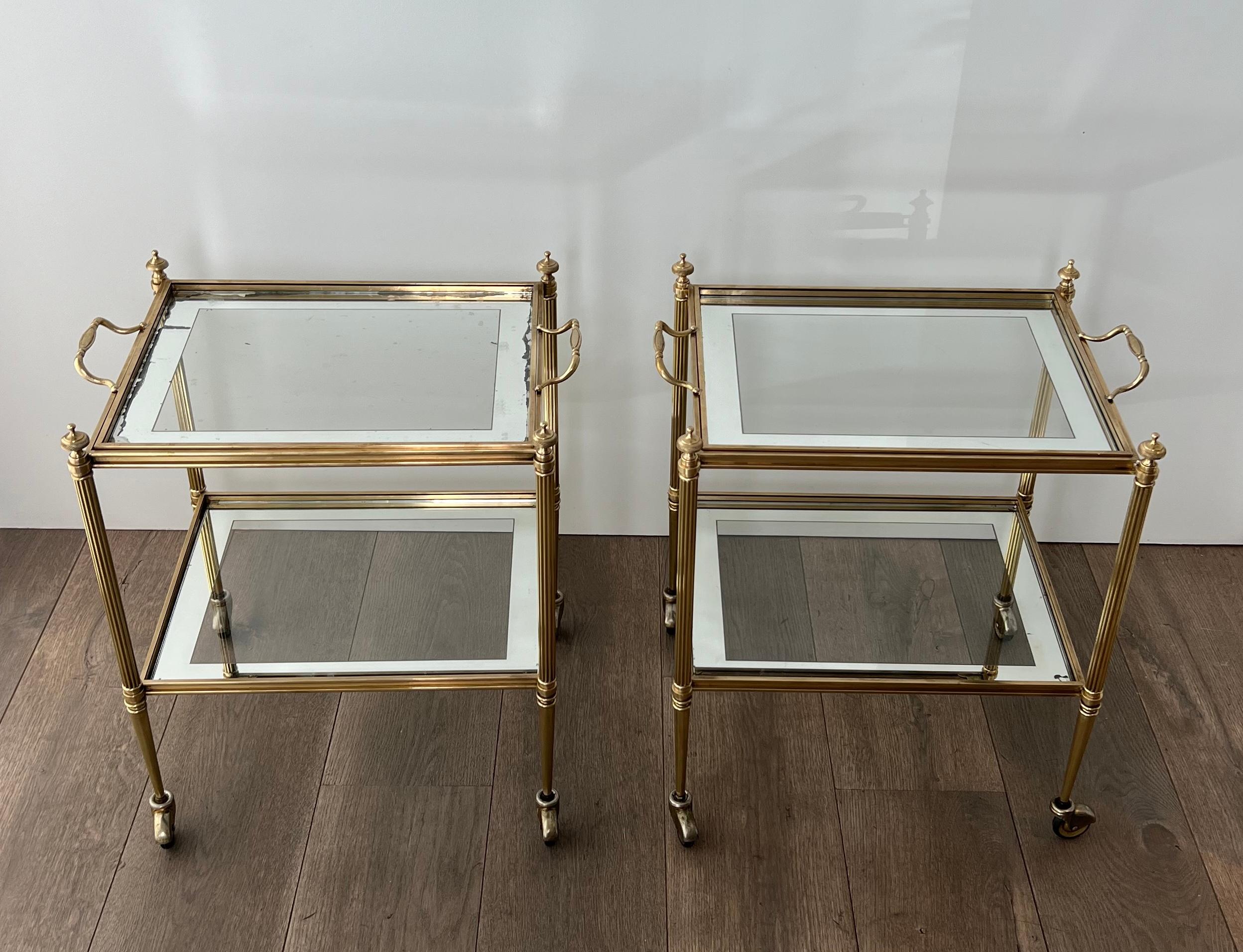 Rare Pair of Side Tables that can be Used as Bar Cart with Removable Upper Trays For Sale 12