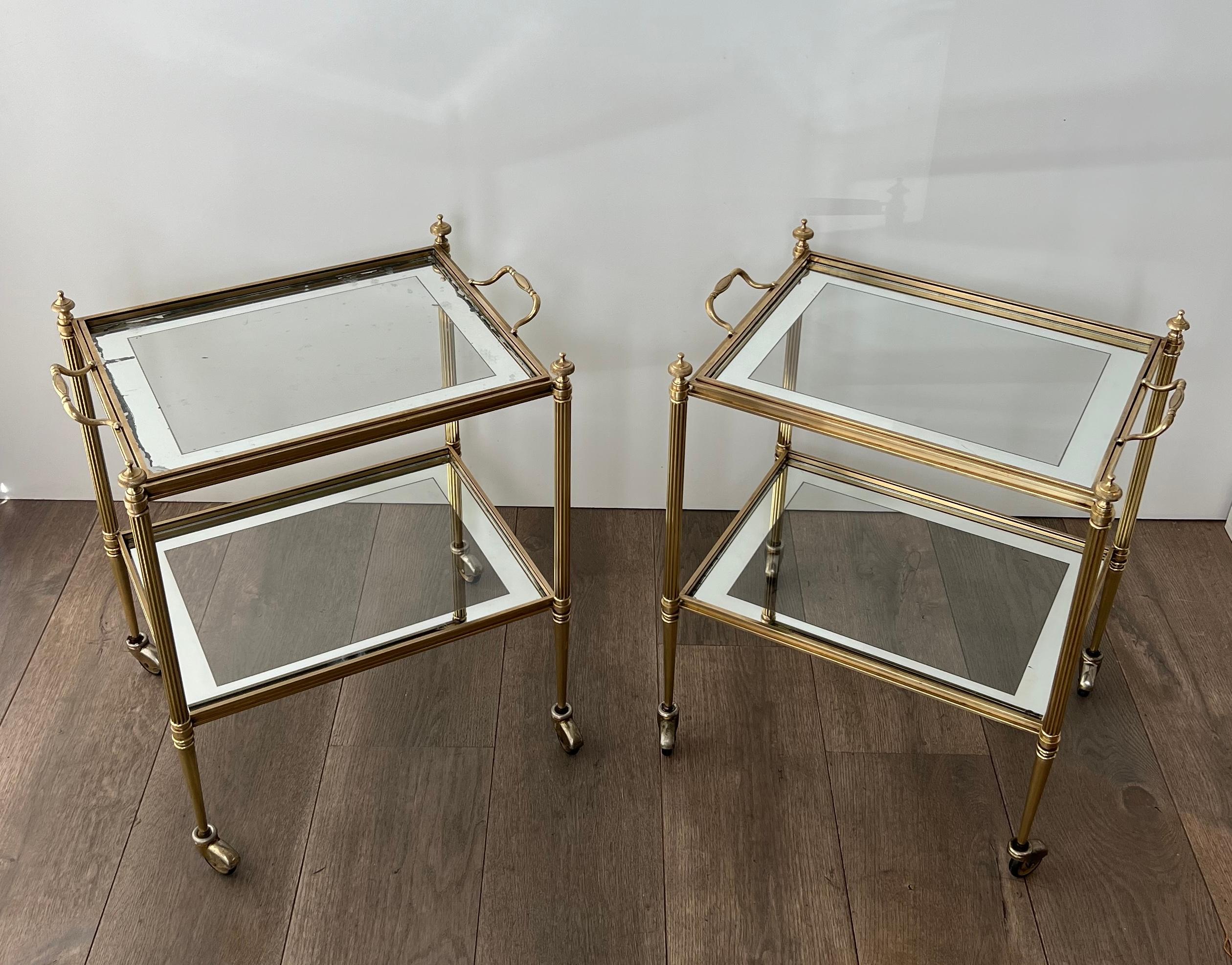 Neoclassical Rare Pair of Side Tables that can be Used as Bar Cart with Removable Upper Trays For Sale
