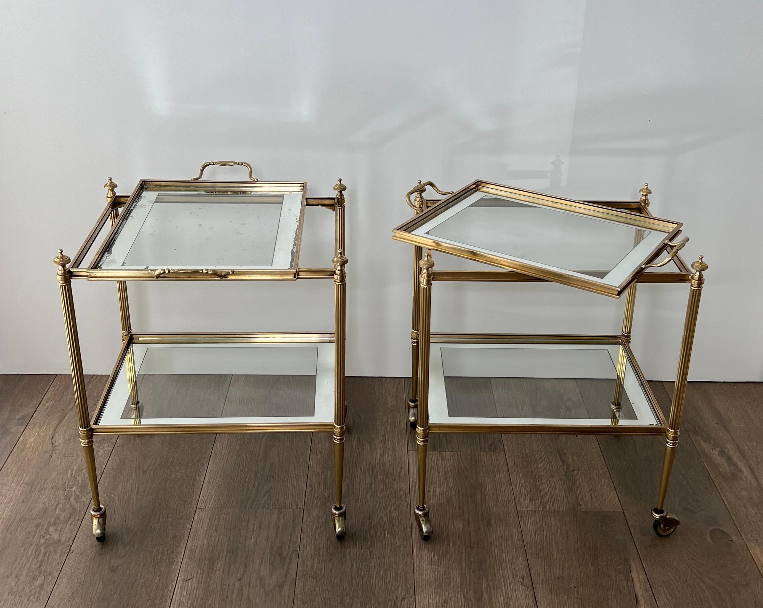 French Rare Pair of Side Tables that can be Used as Bar Cart with Removable Upper Trays For Sale