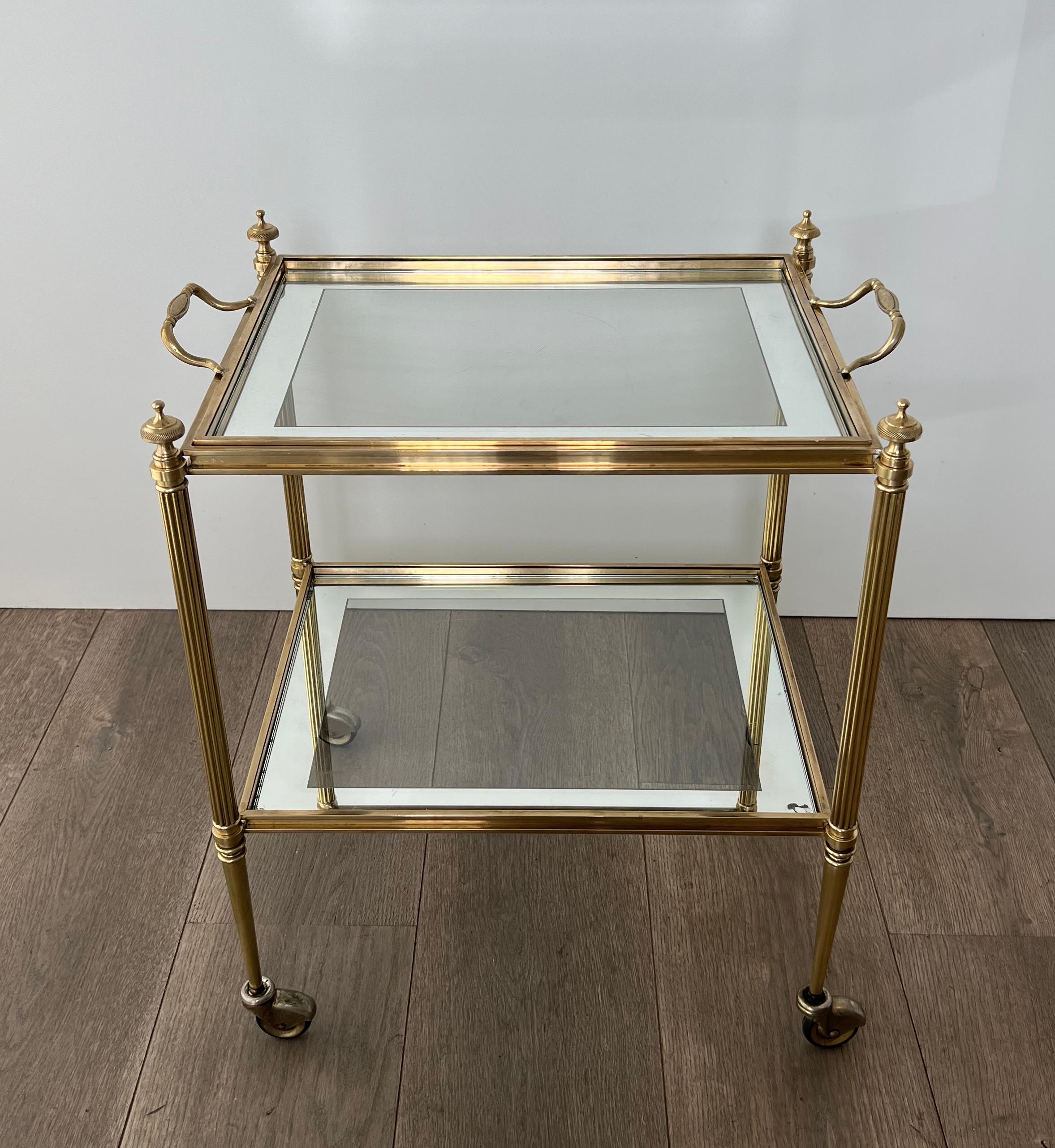 Silvered Rare Pair of Side Tables that can be Used as Bar Cart with Removable Upper Trays For Sale