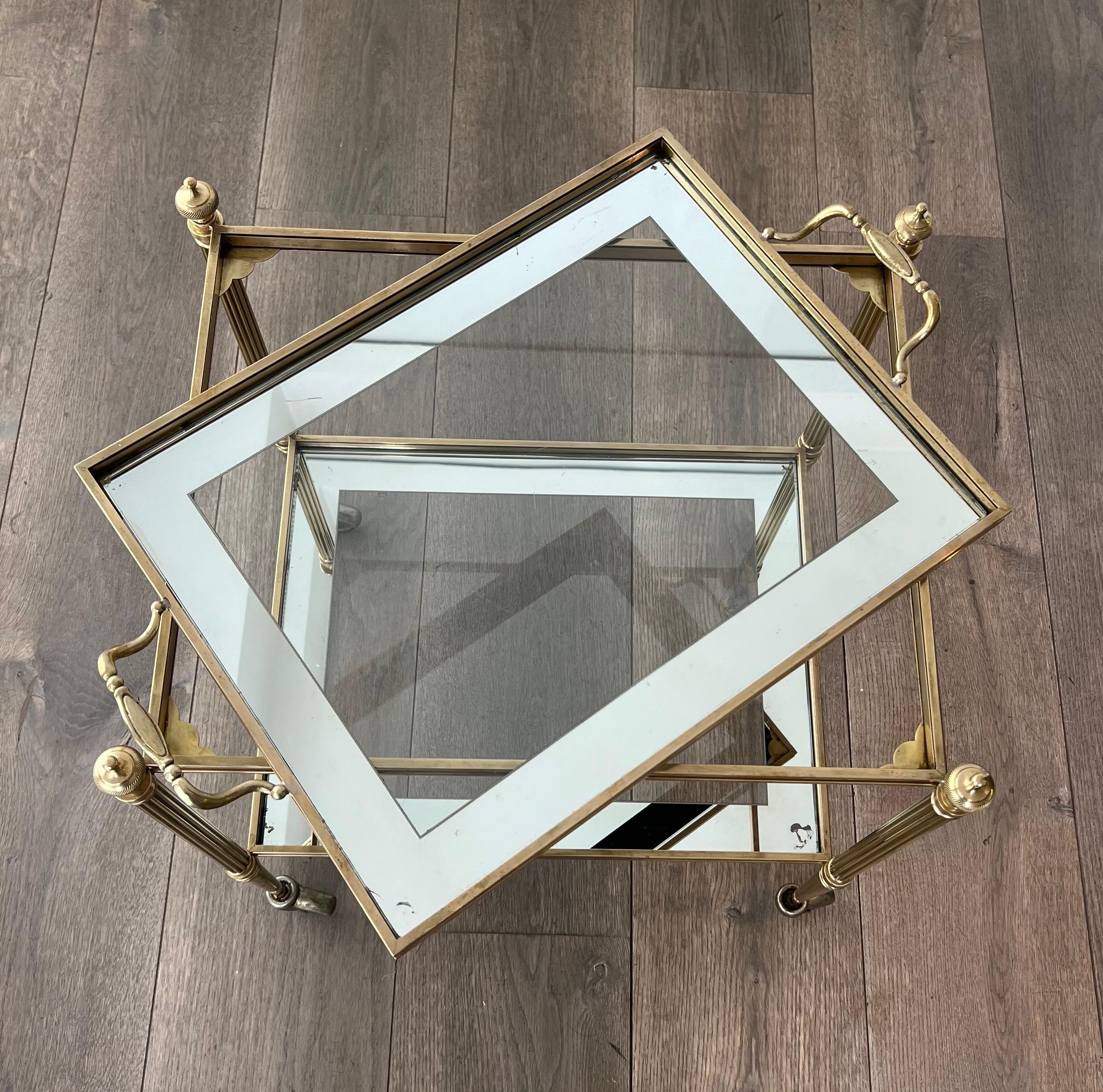 Brass Rare Pair of Side Tables that can be Used as Bar Cart with Removable Upper Trays For Sale