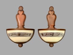 Rare Pair of Signed Moe Bridges Art Deco Bronze and Cut Glass Wall Sconces