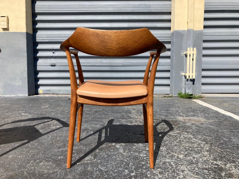 Rare Pair of Sigurd Ressell Arm Chairs for Niels Vodder, Oak and Leather For Sale 12