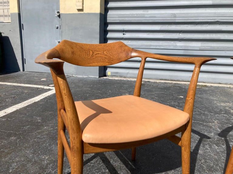 Rare Pair of Sigurd Ressell Arm Chairs for Niels Vodder, Oak and Leather For Sale 13