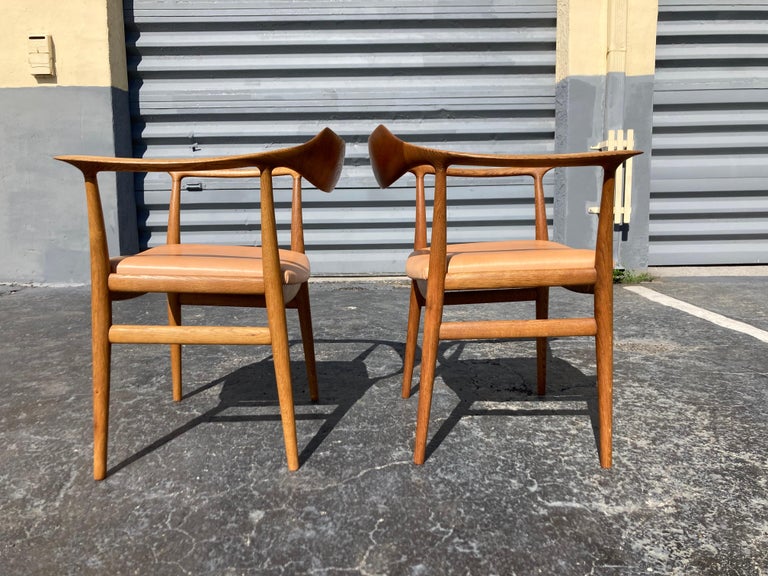 Danish Rare Pair of Sigurd Ressell Arm Chairs for Niels Vodder, Oak and Leather For Sale
