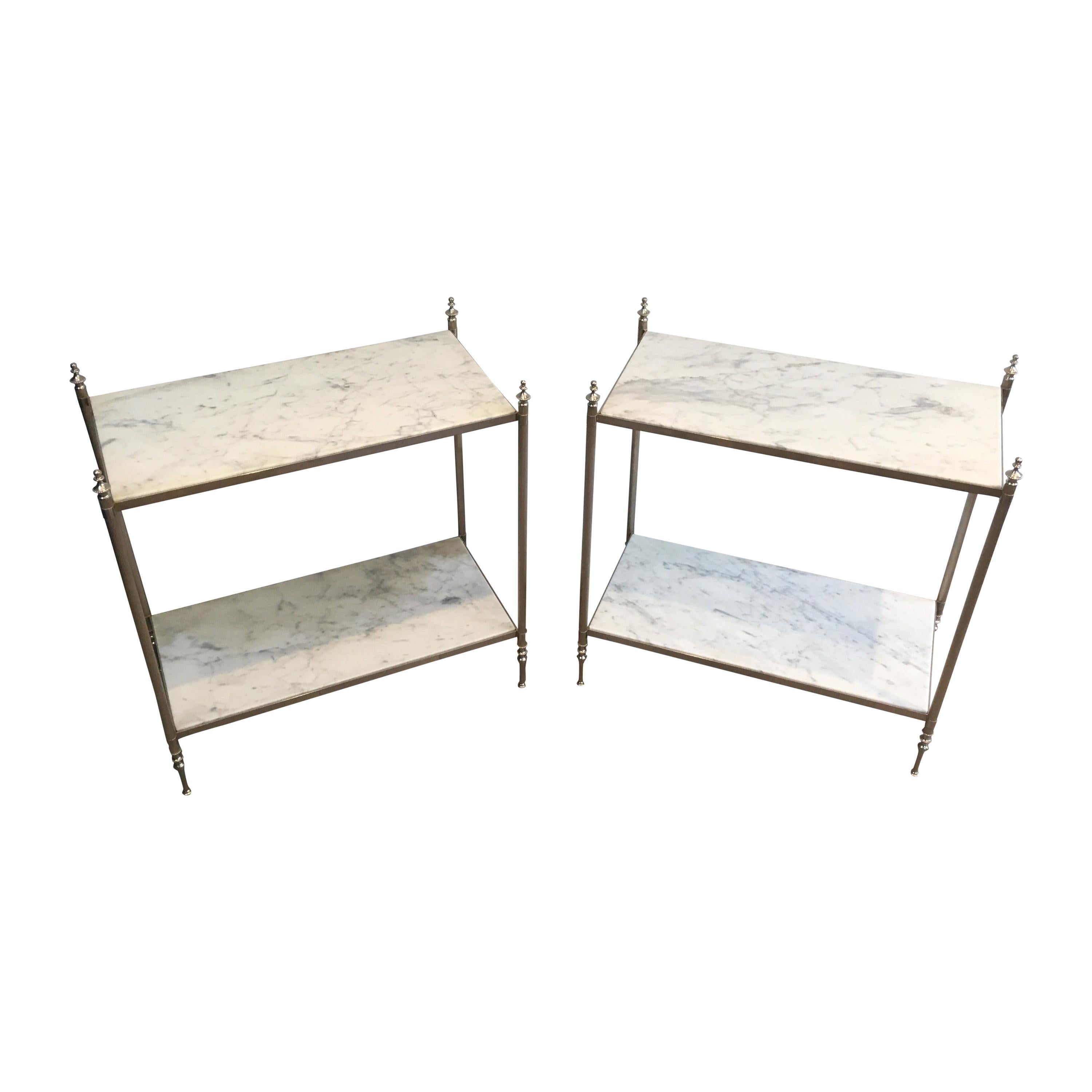Rare Pair of Silvered Side Tables with White in the Style of Maison Jansen