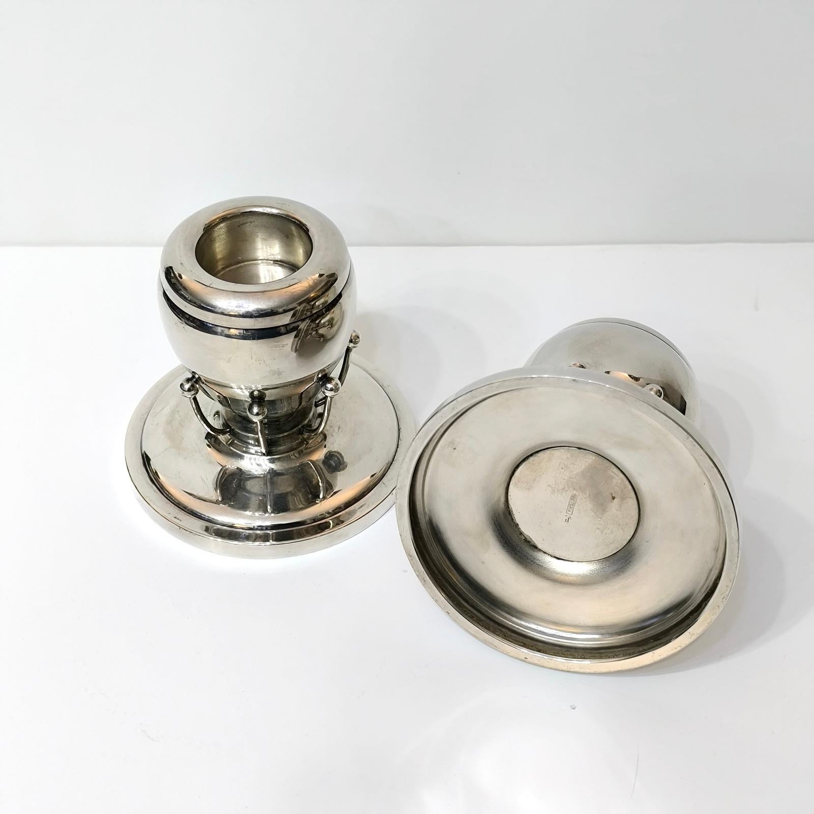 Mid-20th Century Rare Pair of Silverplate Candle Holders in the Style of Georg Jensen For Sale