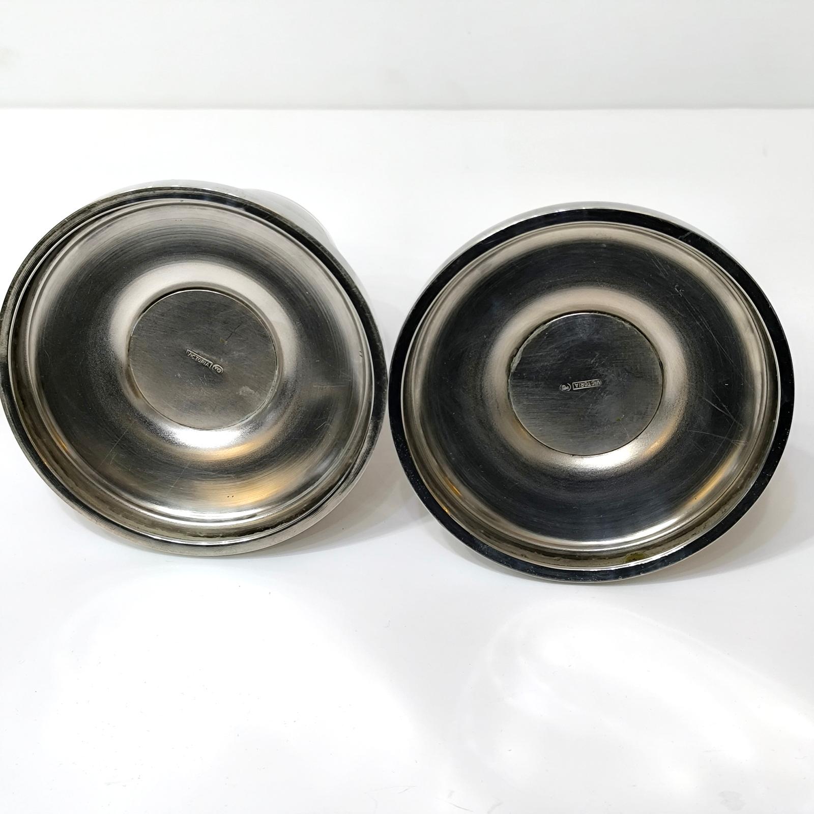 Glass Rare Pair of Silverplate Candle Holders in the Style of Georg Jensen For Sale