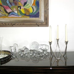 Raro par de candelabros italianos de 3 luces chapados en plata de Calegaro, Italia